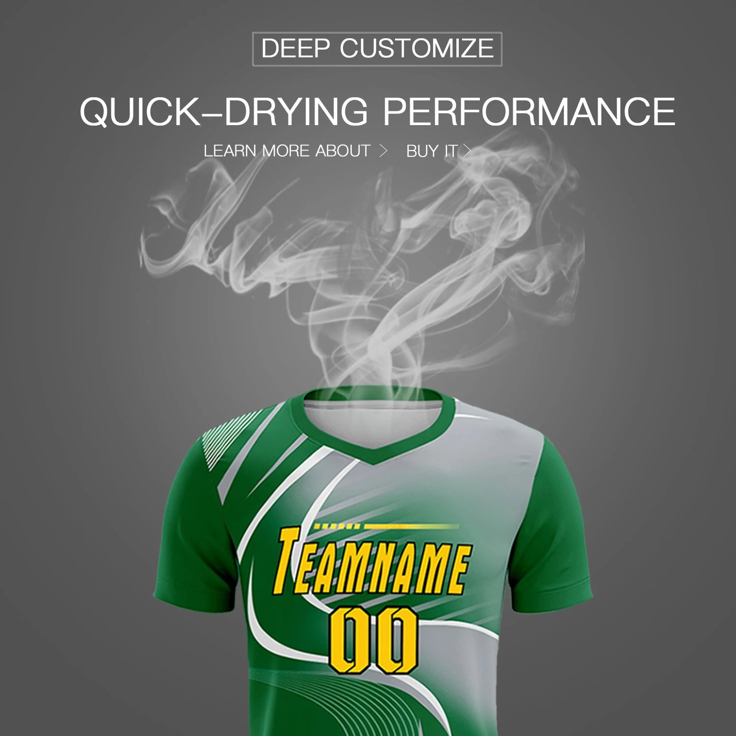 Custom Kelly Green White-Gray Casual Printing Sportswear Soccer Sets Jersey