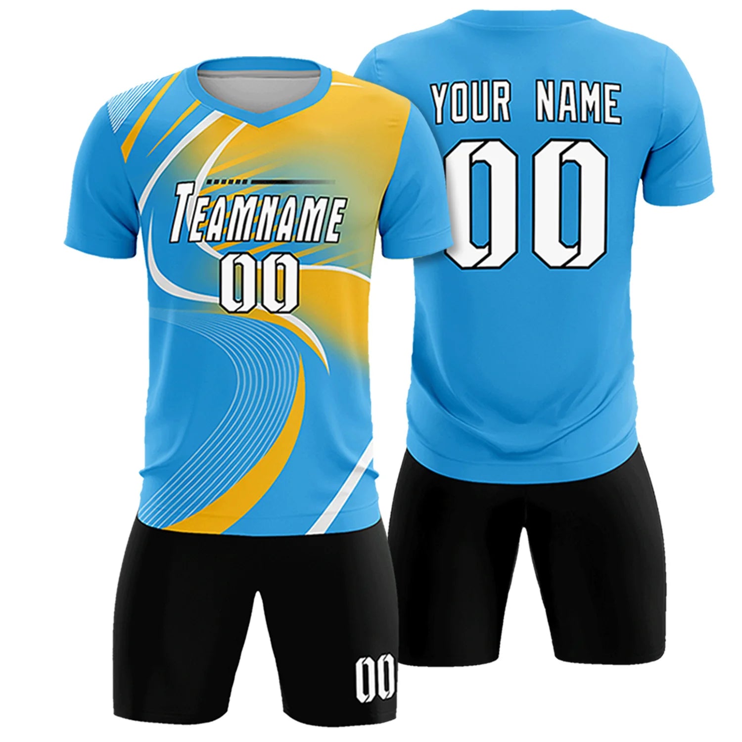 Custom Powder Blue White-Gold01 Casual Printing Sportswear Soccer Sets Jersey
