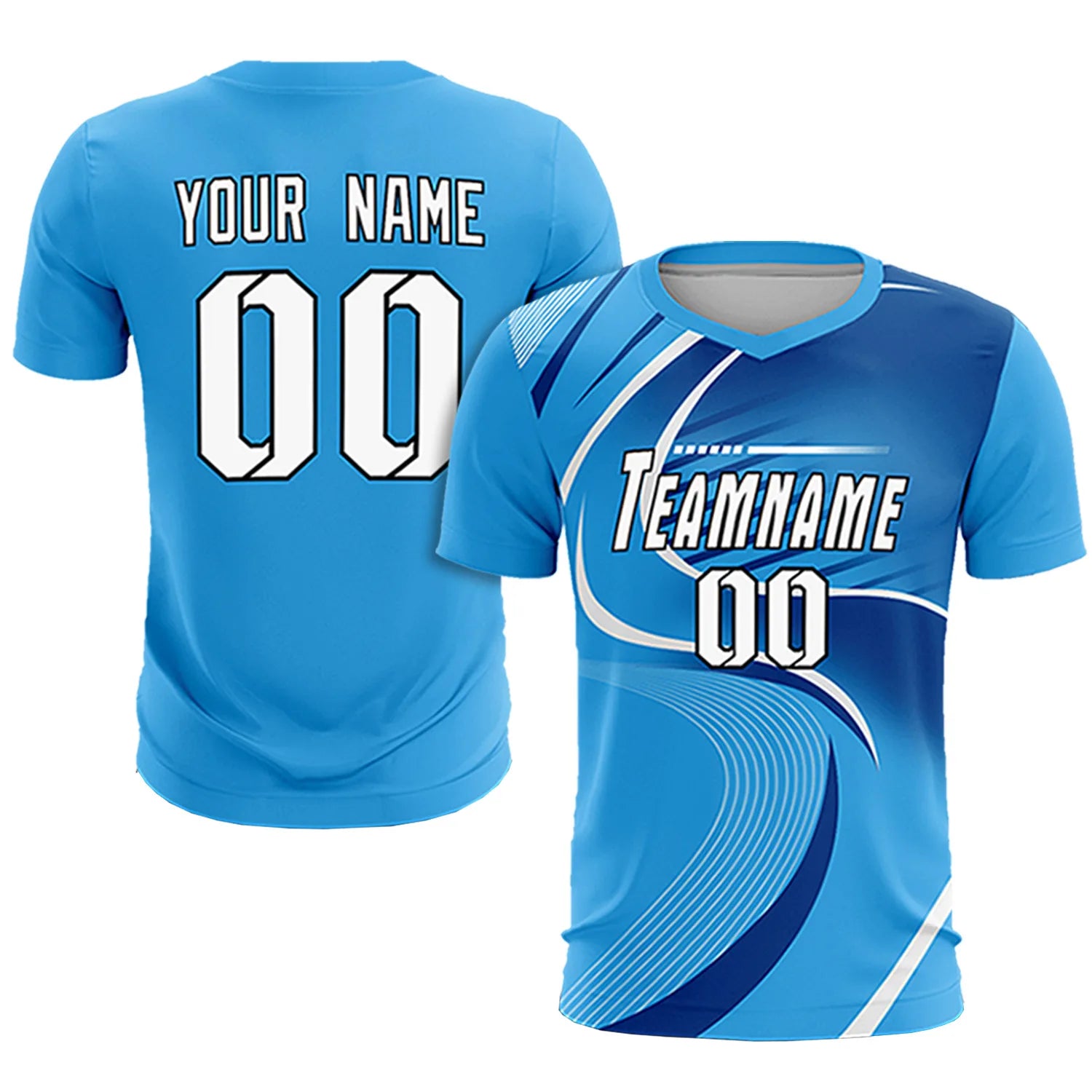 Custom Powder Blue White-Navy Casual Printing Sportswear Soccer Sets Jersey