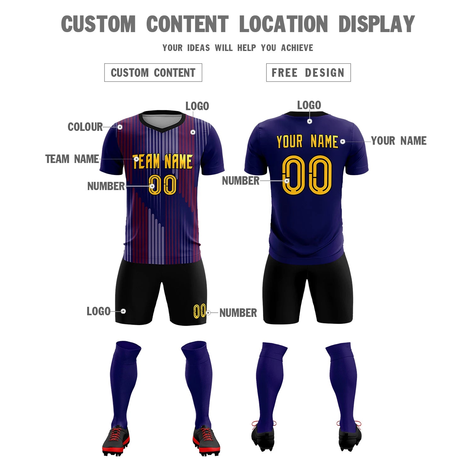 Custom Purple Black Soft Training Uniform Soccer Sets Jersey