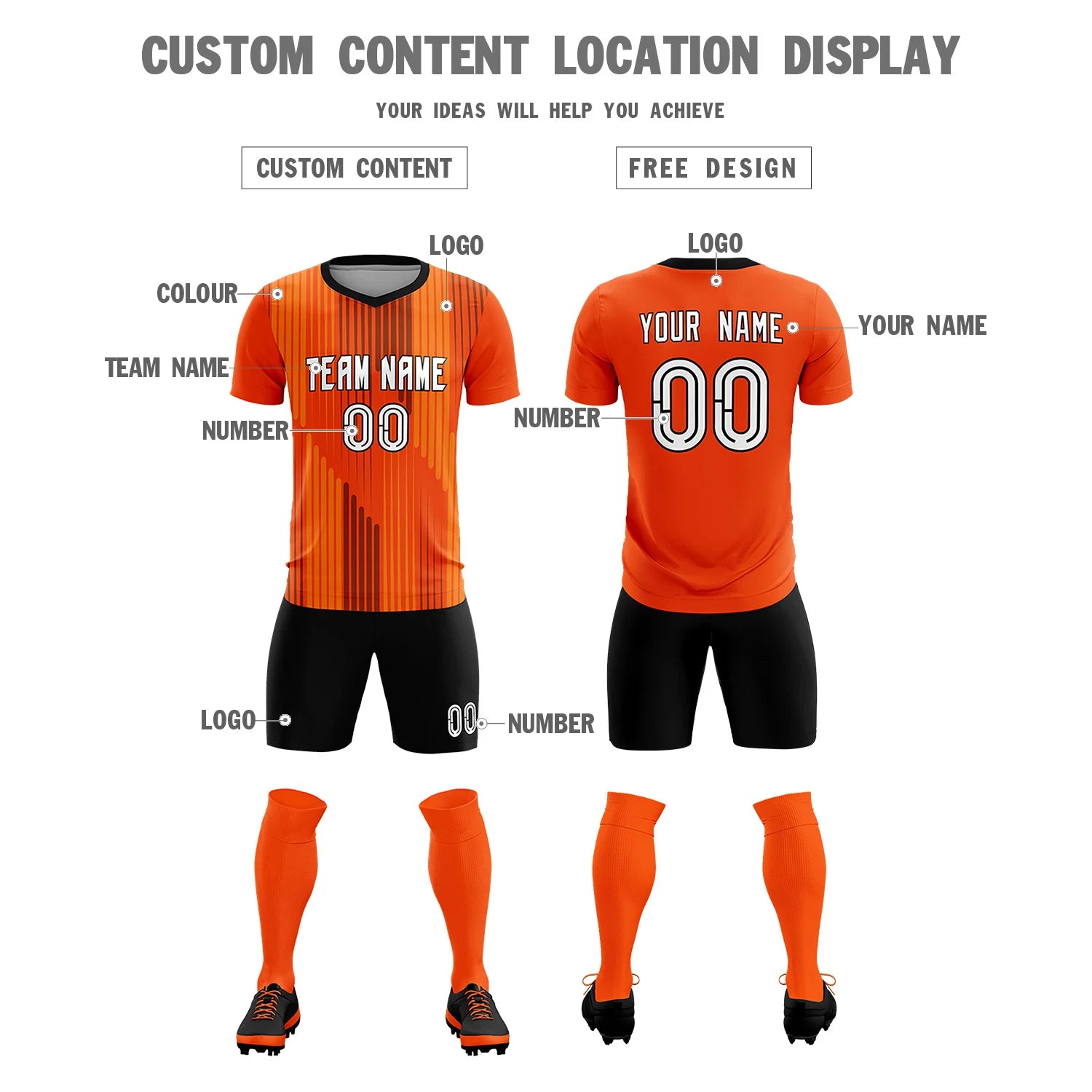 Custom Orange Black Soft Training Uniform Soccer Sets Jersey