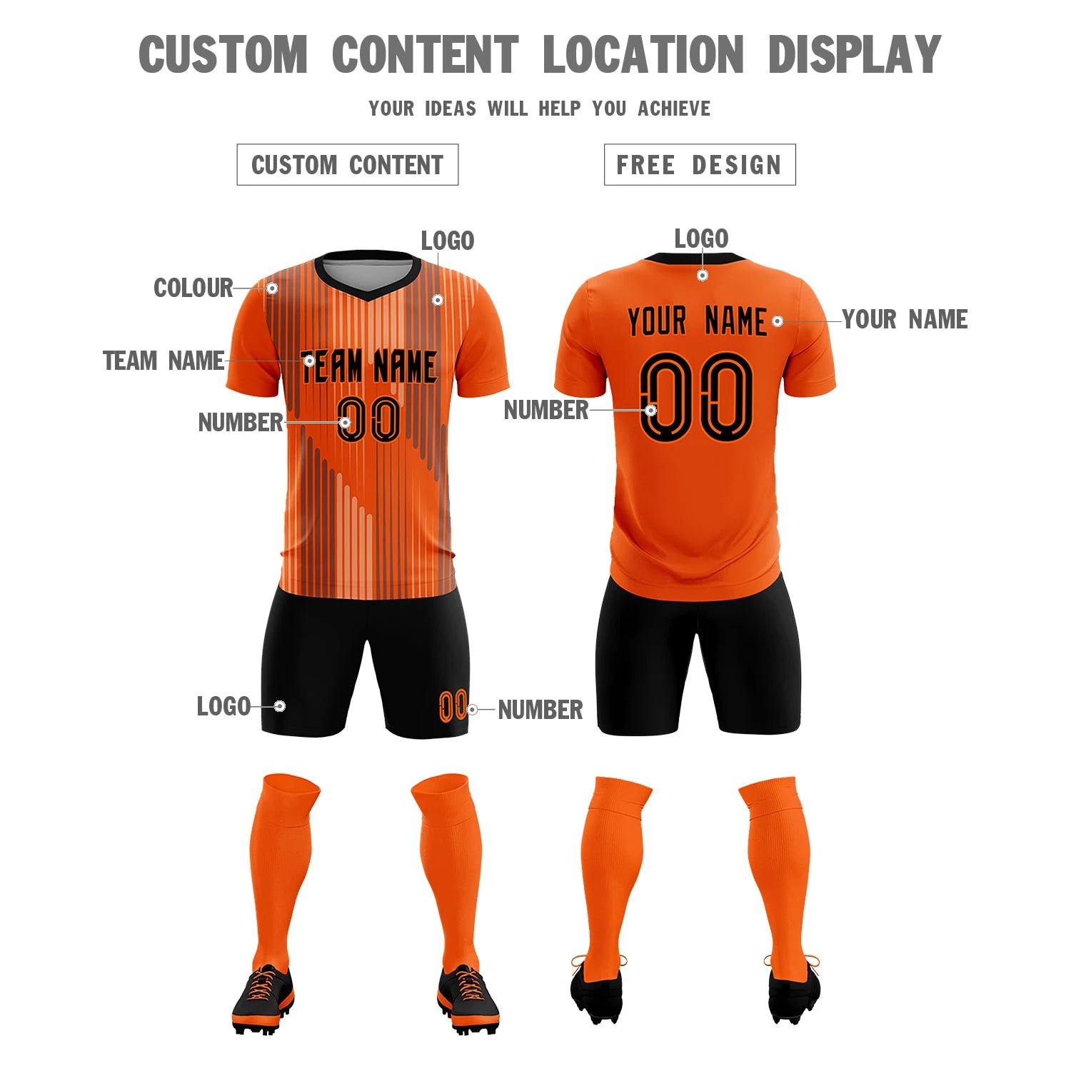 Custom Orange Black Soft Training Uniform Soccer Sets Jersey