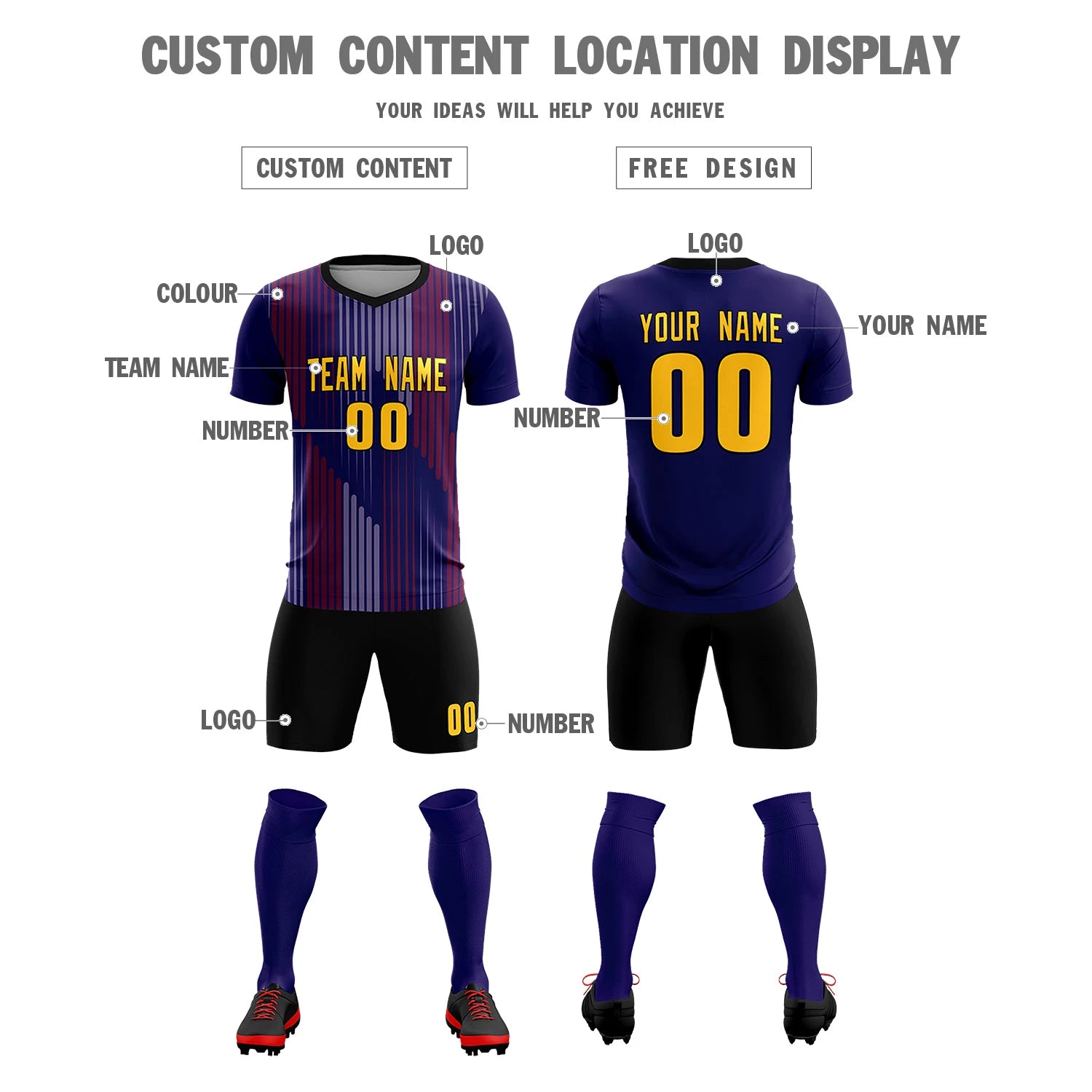 Custom Purple Black Soft Training Uniform Soccer Sets Jersey