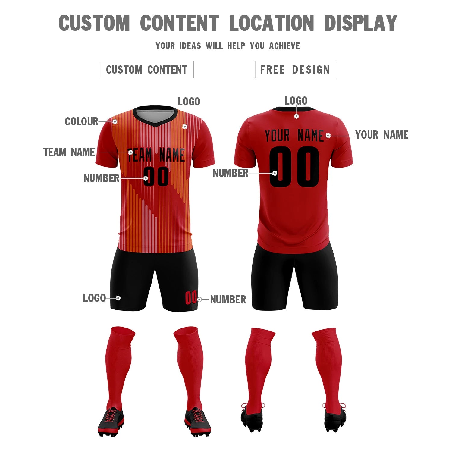 Custom Red Black Soft Training Uniform Soccer Sets Jersey