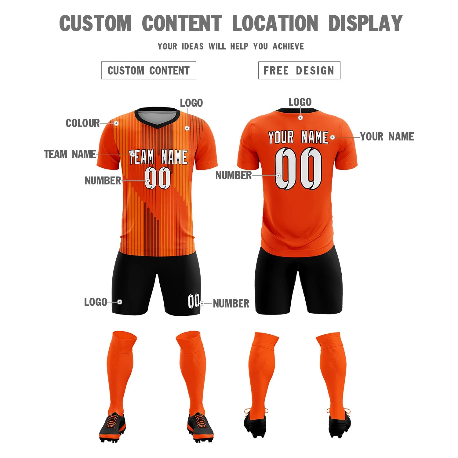 Custom Orange Black Soft Training Uniform Soccer Sets Jersey