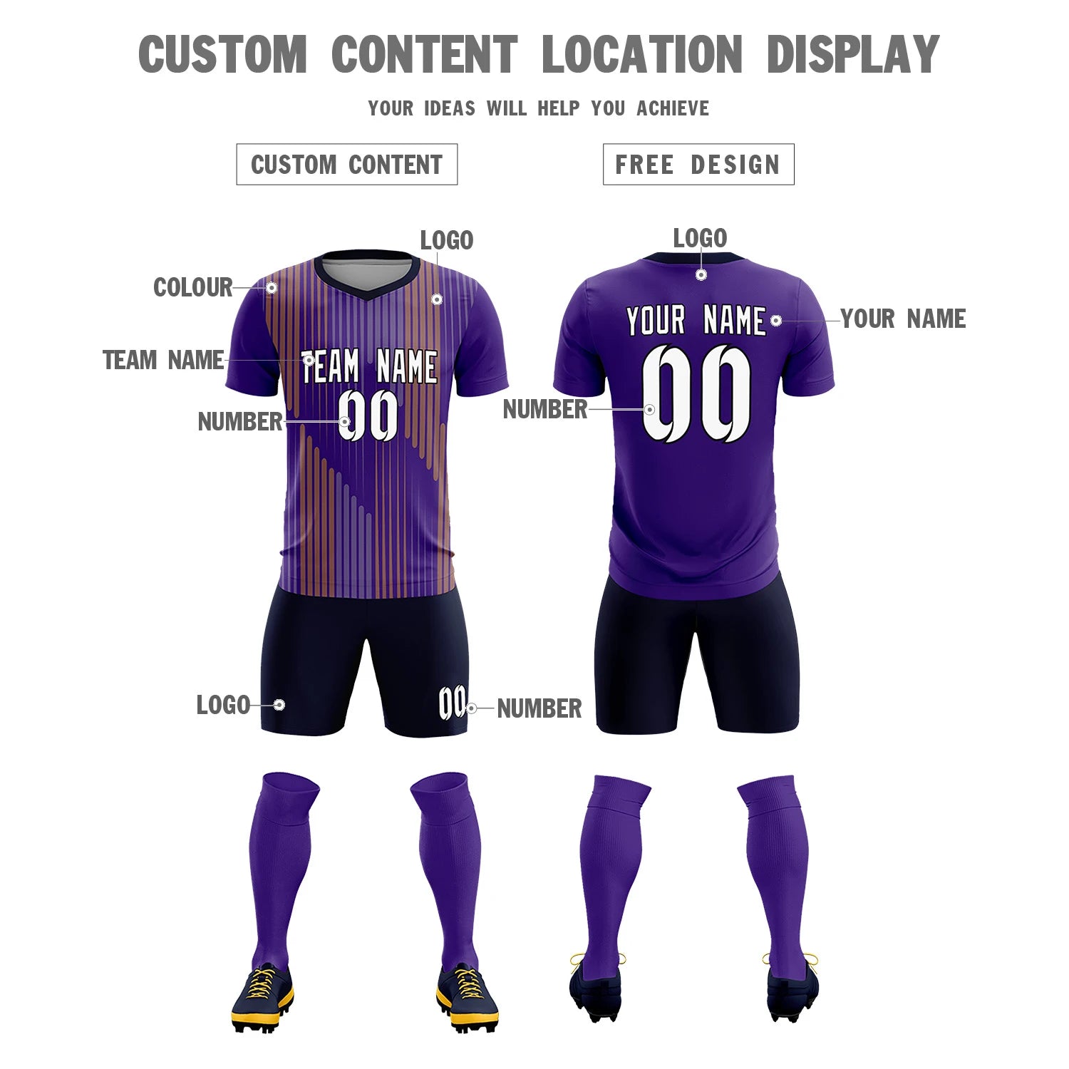 Custom Purple Navy Soft Training Uniform Soccer Sets Jersey