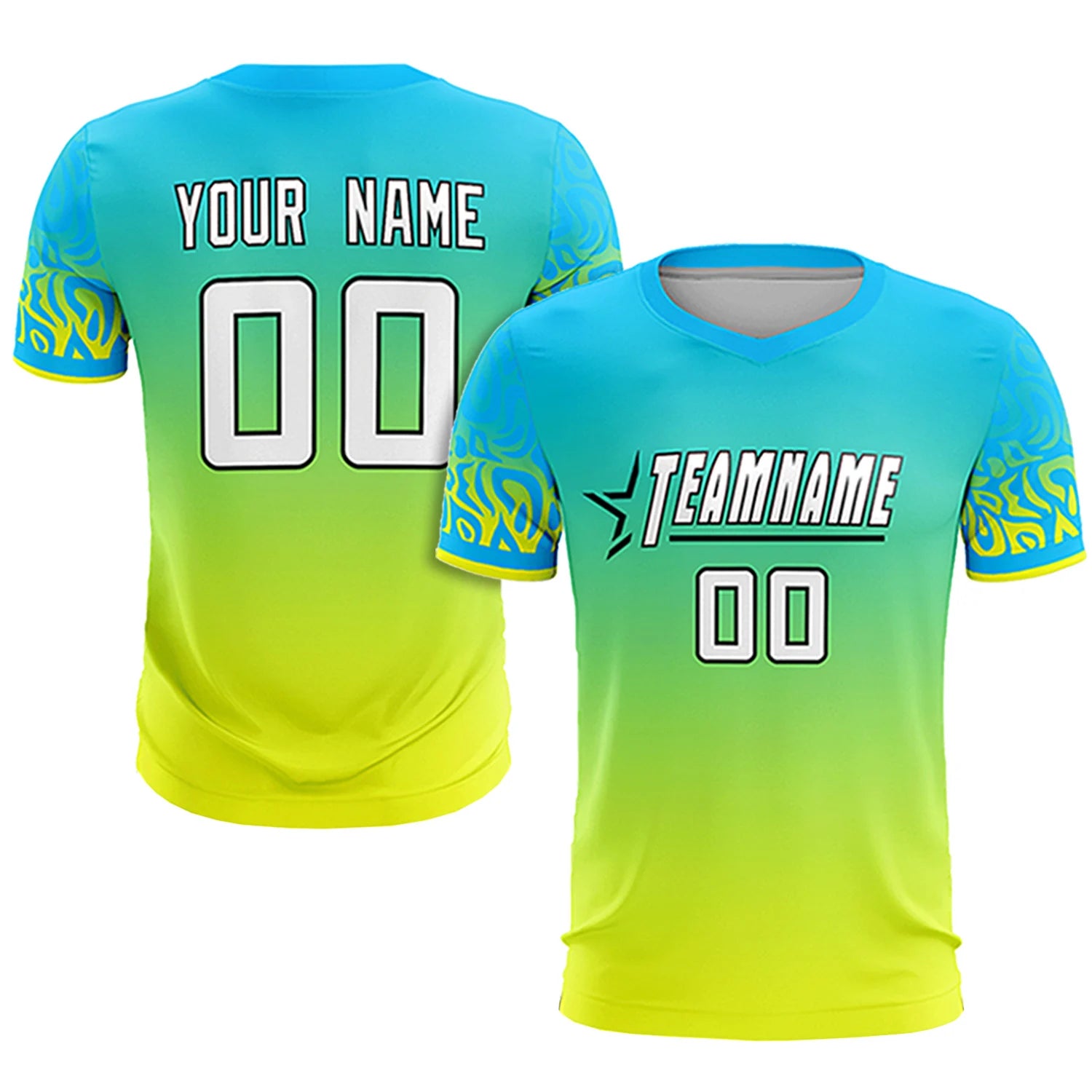 Custom Sky Blue Fluorescent Green Casual Printing Sportswear Soccer Sets Jersey