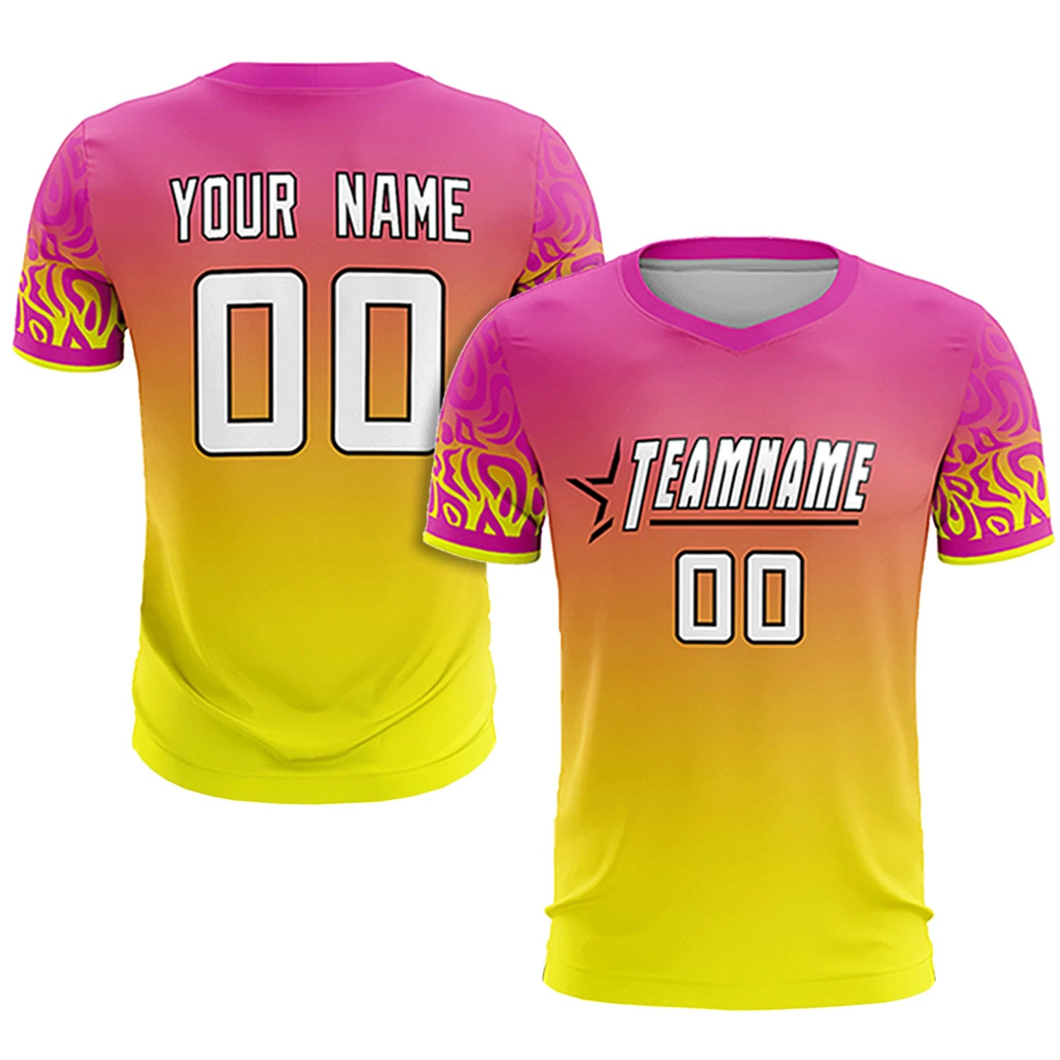 Custom Pink Fluorescent Green Casual Printing Sportswear Soccer Sets Jersey