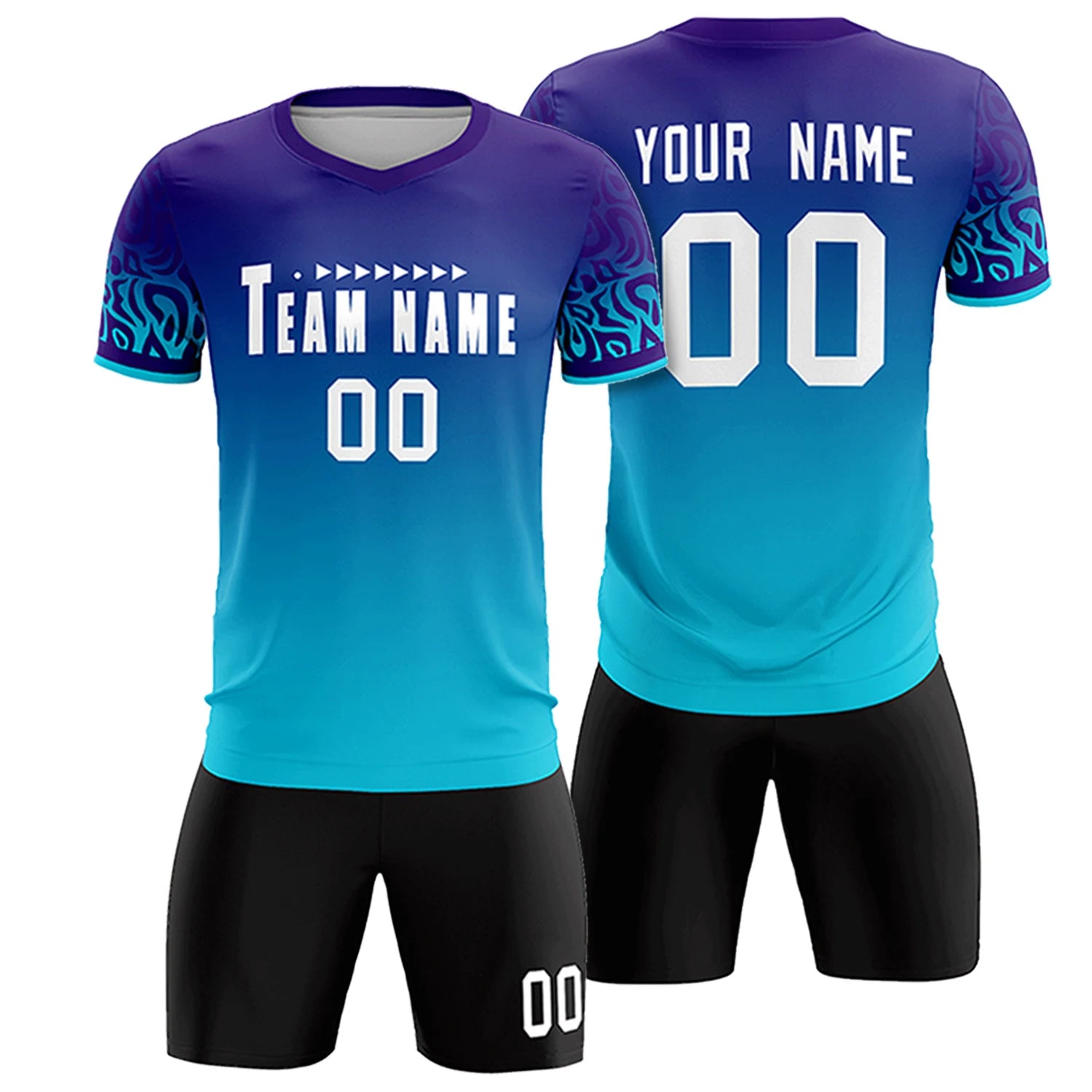Custom Purple Powder Blue Casual Printing Sportswear Soccer Sets Jersey