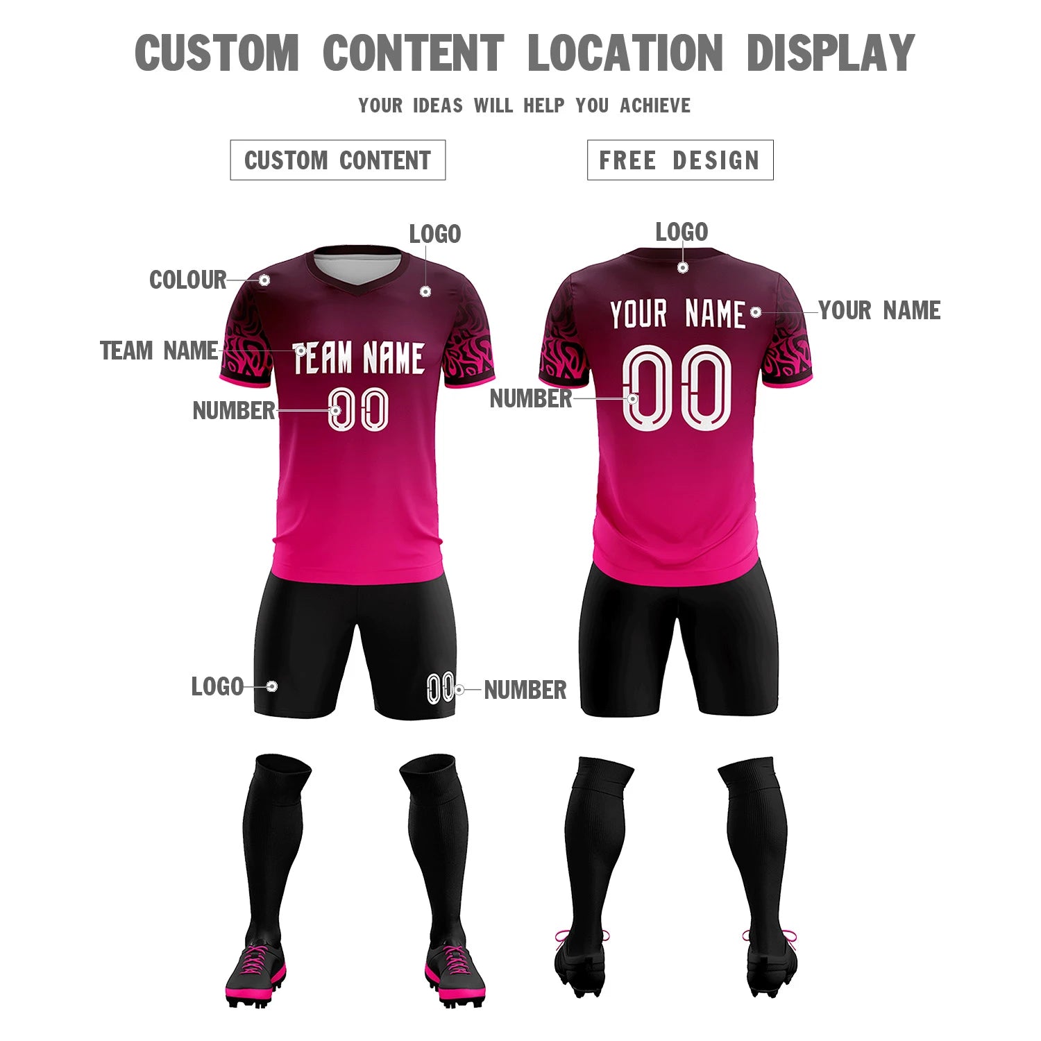 Custom Light Red Pink Casual Printing Sportswear Soccer Sets Jersey
