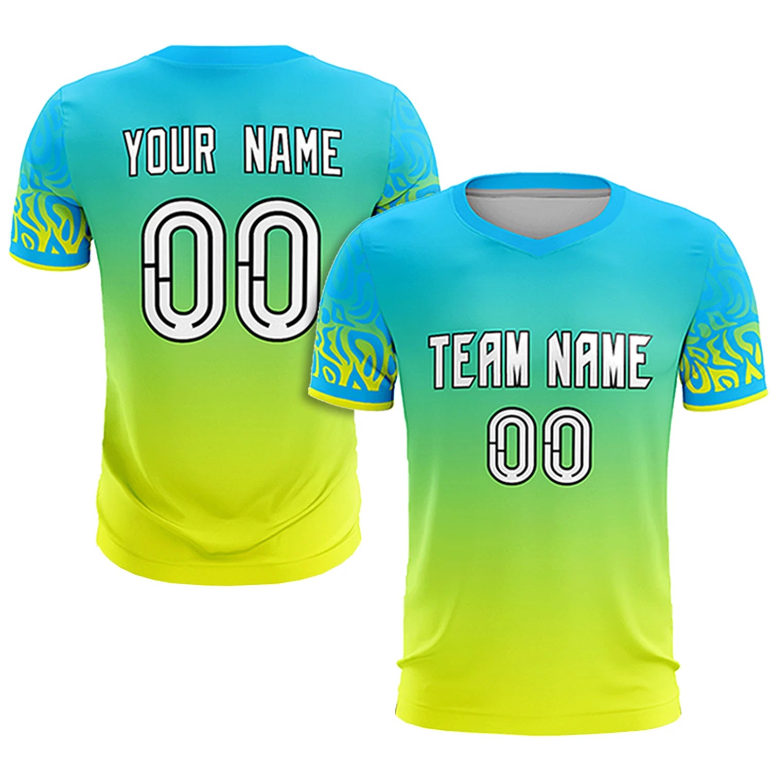 Custom Sky Blue Fluorescent Green Casual Printing Sportswear Soccer Sets Jersey