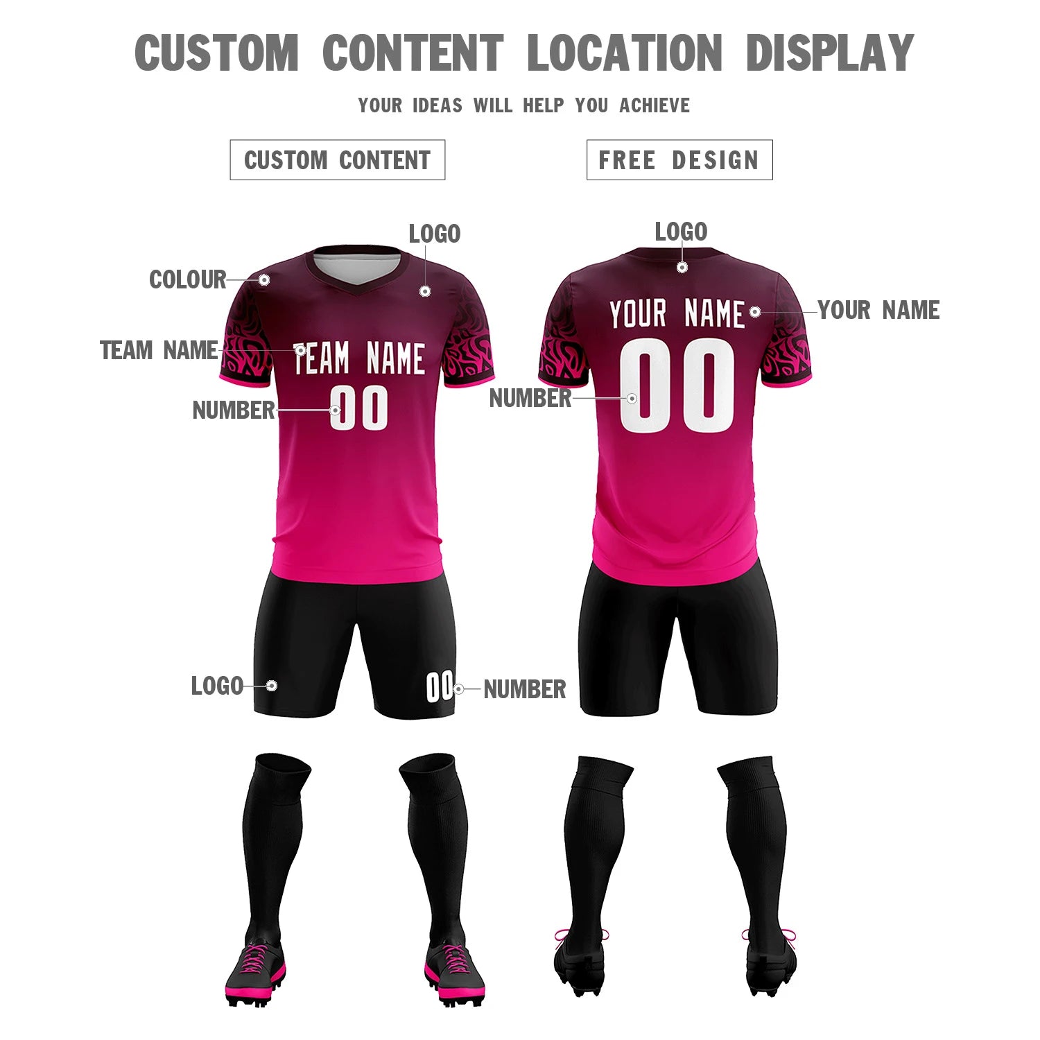 Custom Light Red Pink Casual Printing Sportswear Soccer Sets Jersey