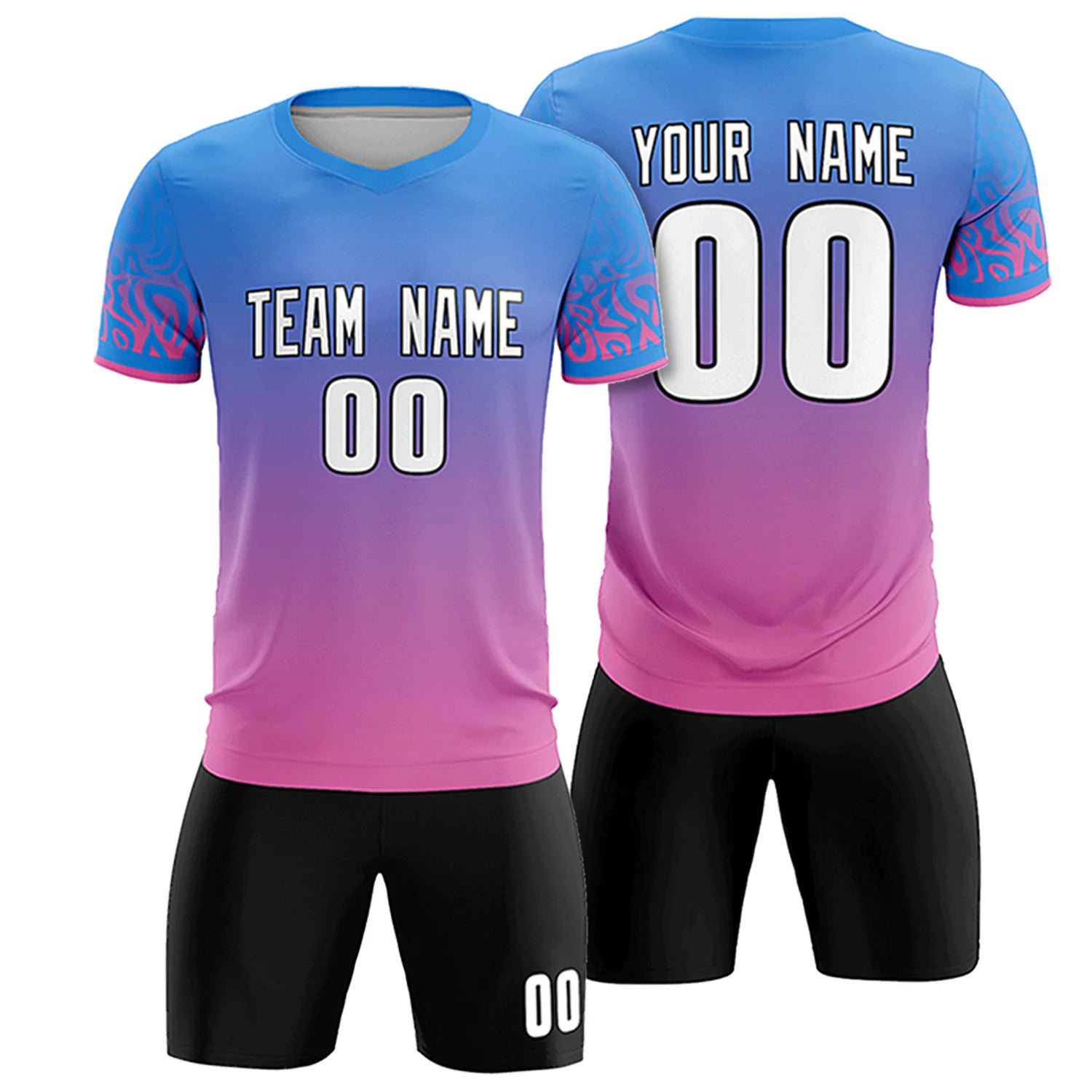 Custom Powder Blue Pink Casual Printing Sportswear Soccer Sets Jersey