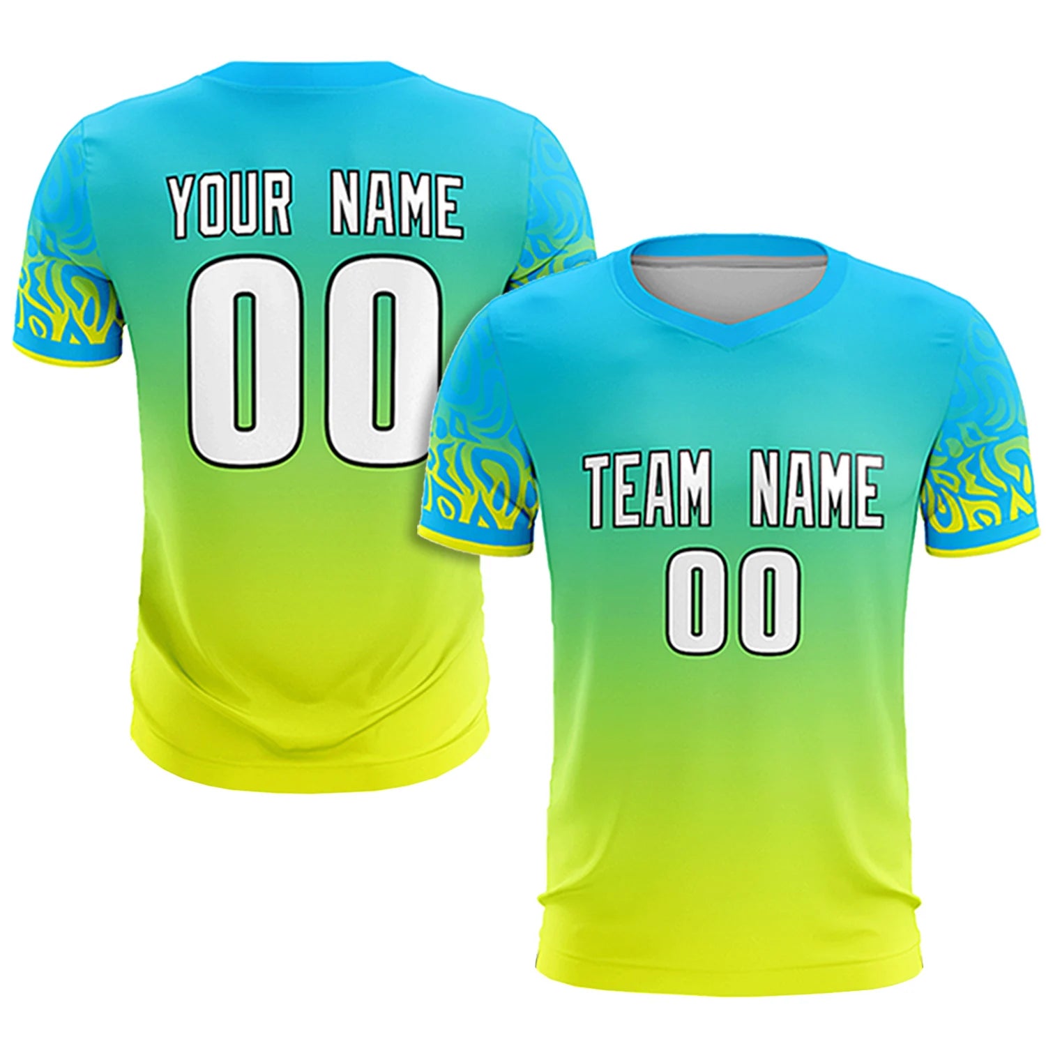 Custom Sky Blue Fluorescent Green Casual Printing Sportswear Soccer Sets Jersey