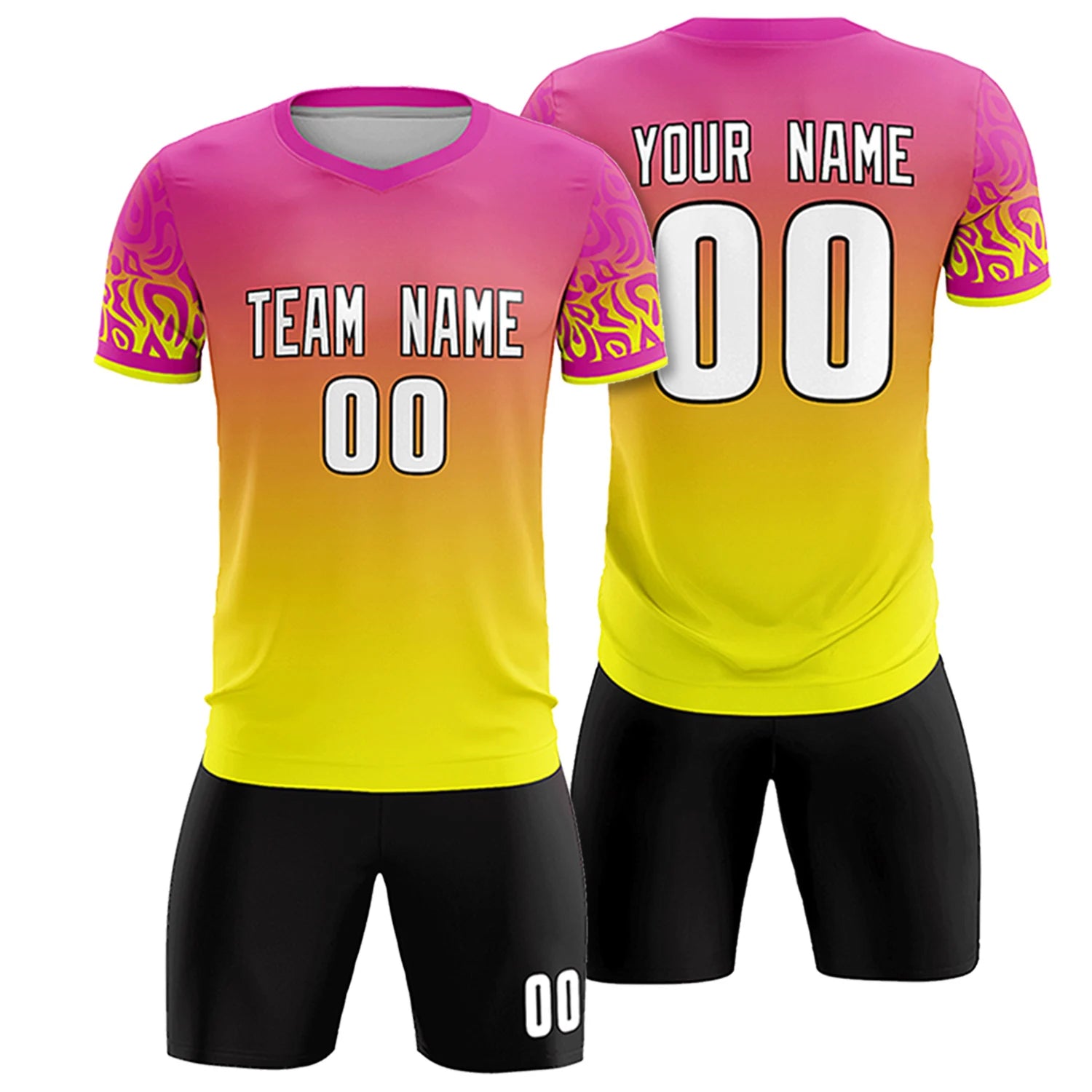 Custom Pink Fluorescent Green Casual Printing Sportswear Soccer Sets Jersey