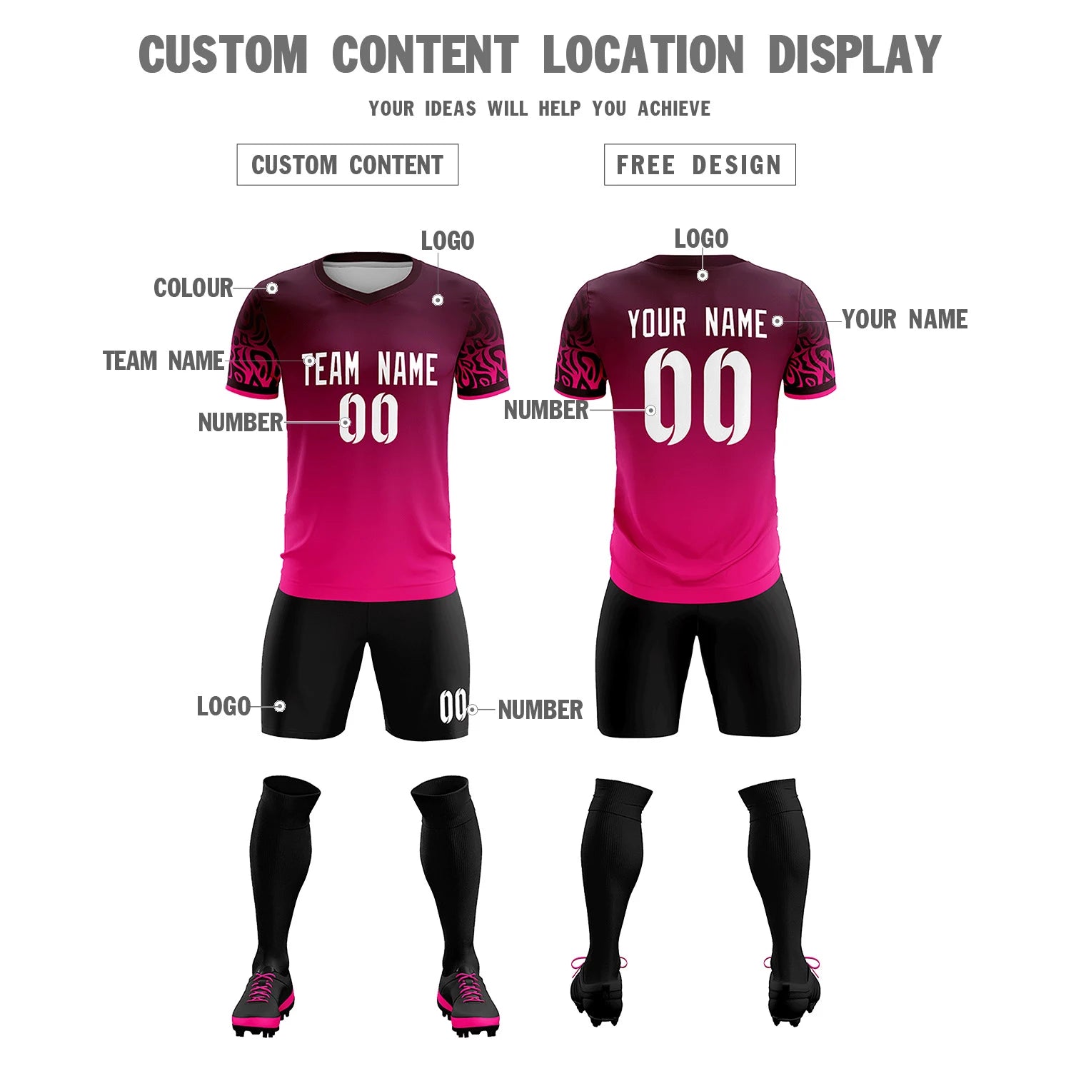 Custom Light Red Pink Casual Printing Sportswear Soccer Sets Jersey