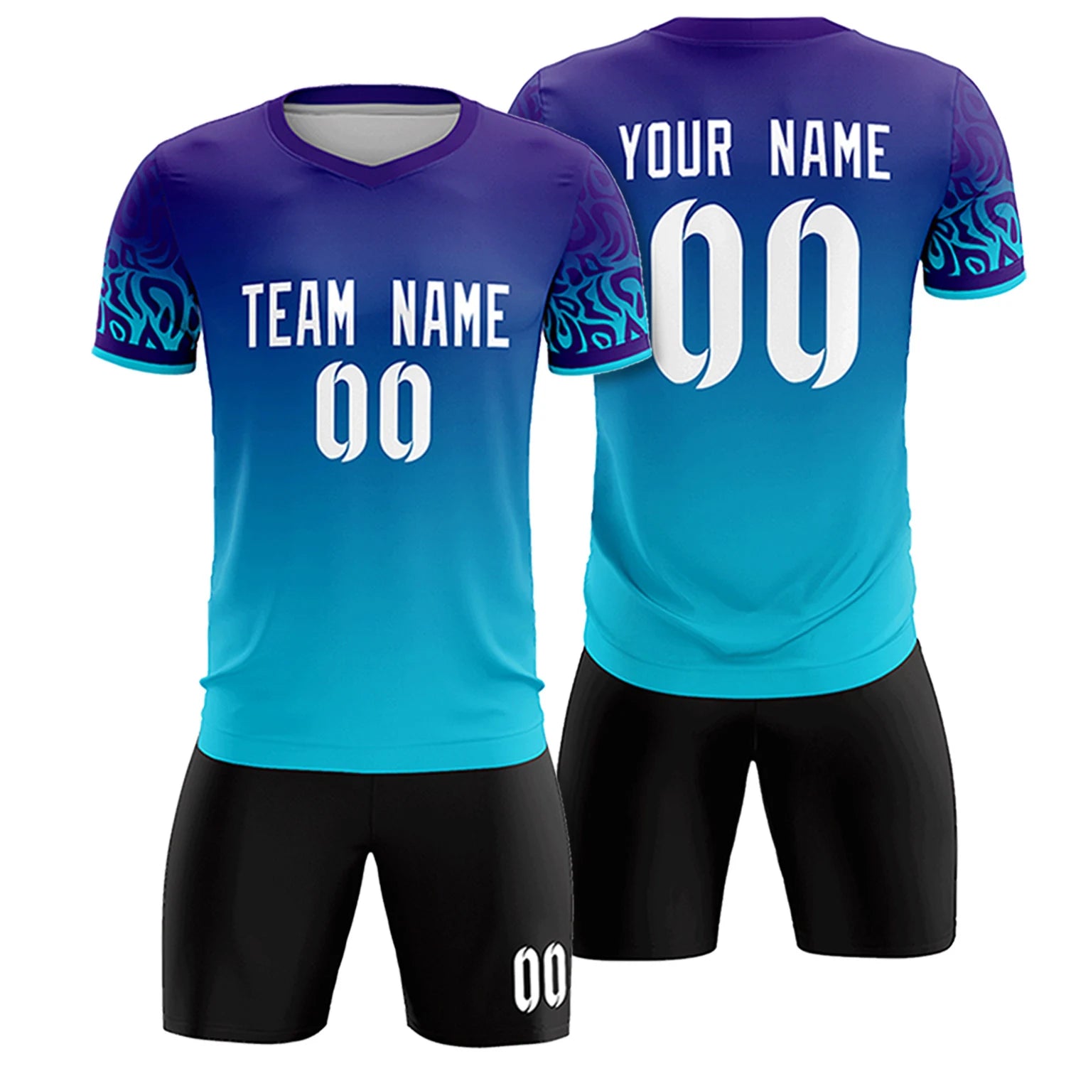 Custom Purple Powder Blue Casual Printing Sportswear Soccer Sets Jersey