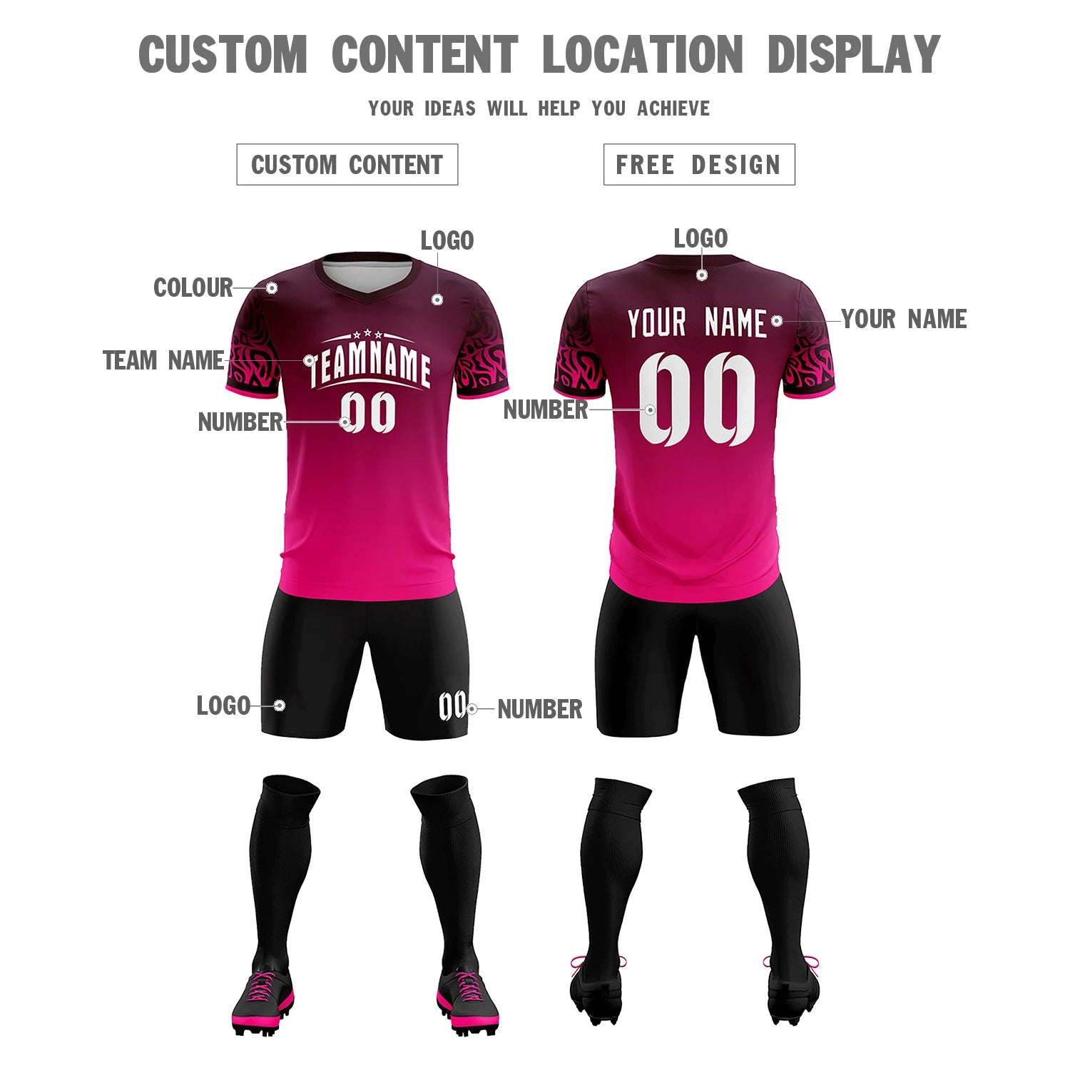 Custom Light Red Pink Casual Printing Sportswear Soccer Sets Jersey