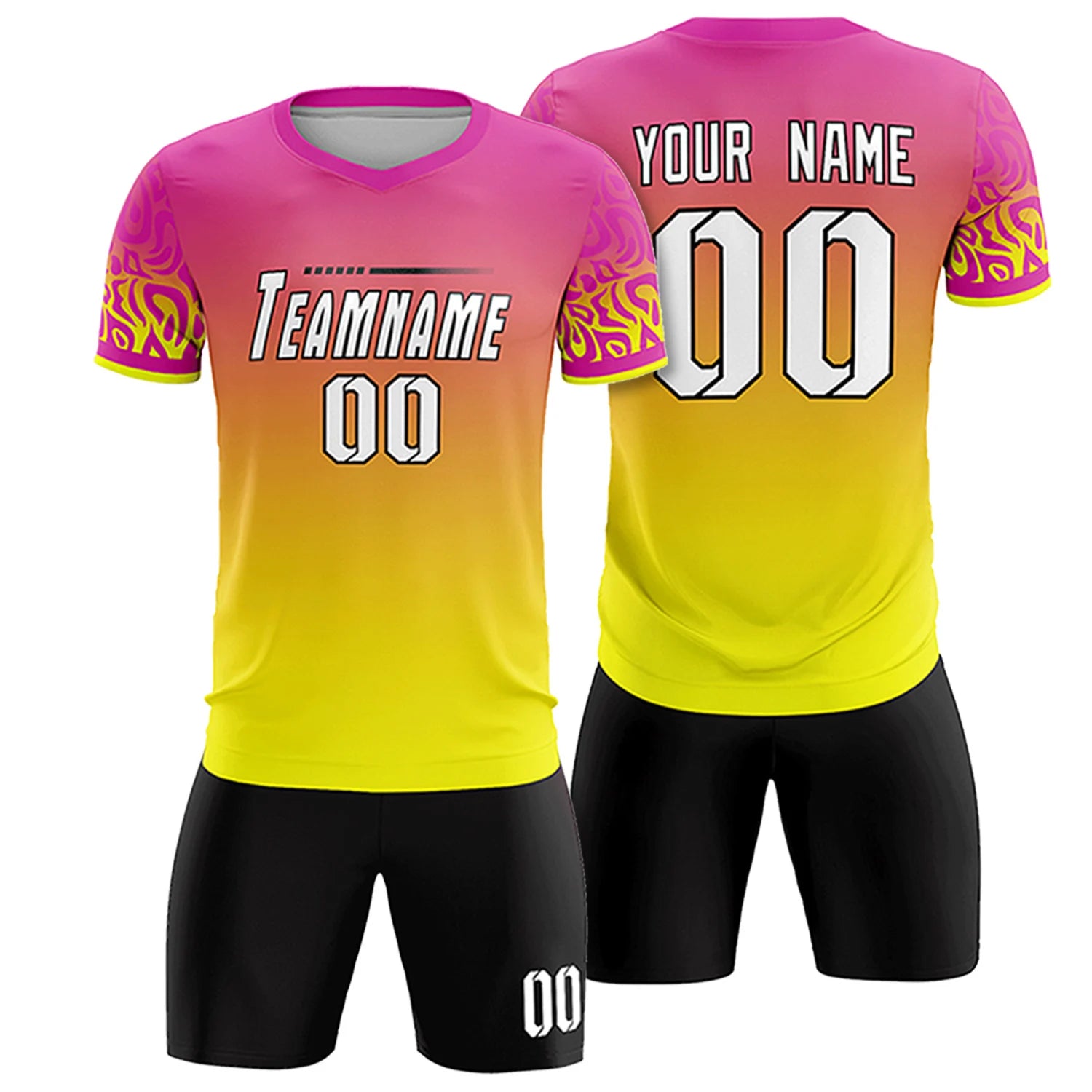 Custom Pink Fluorescent Green Casual Printing Sportswear Soccer Sets Jersey