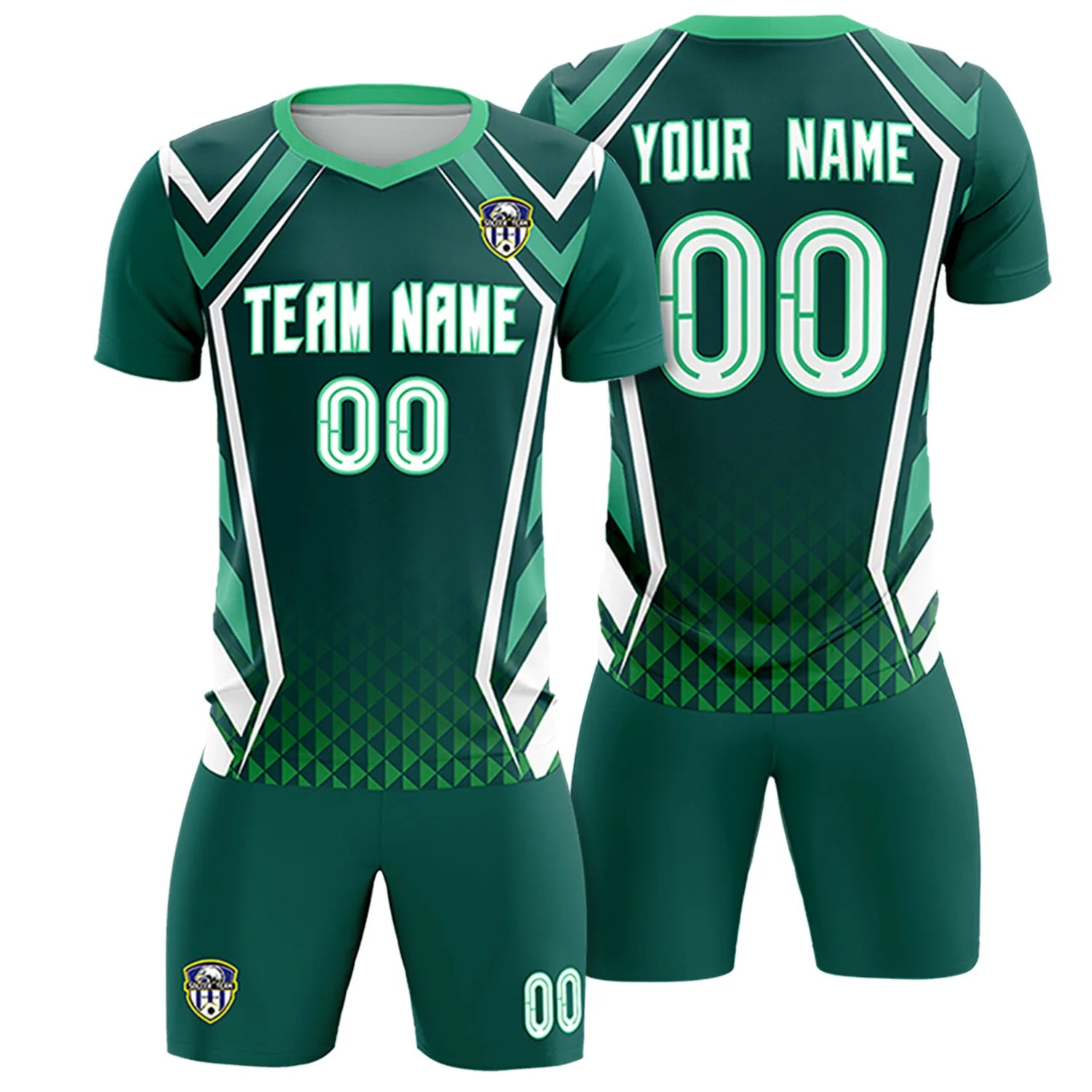 Custom Midnight Green White Geometric Training Uniform Soccer Sets Jersey