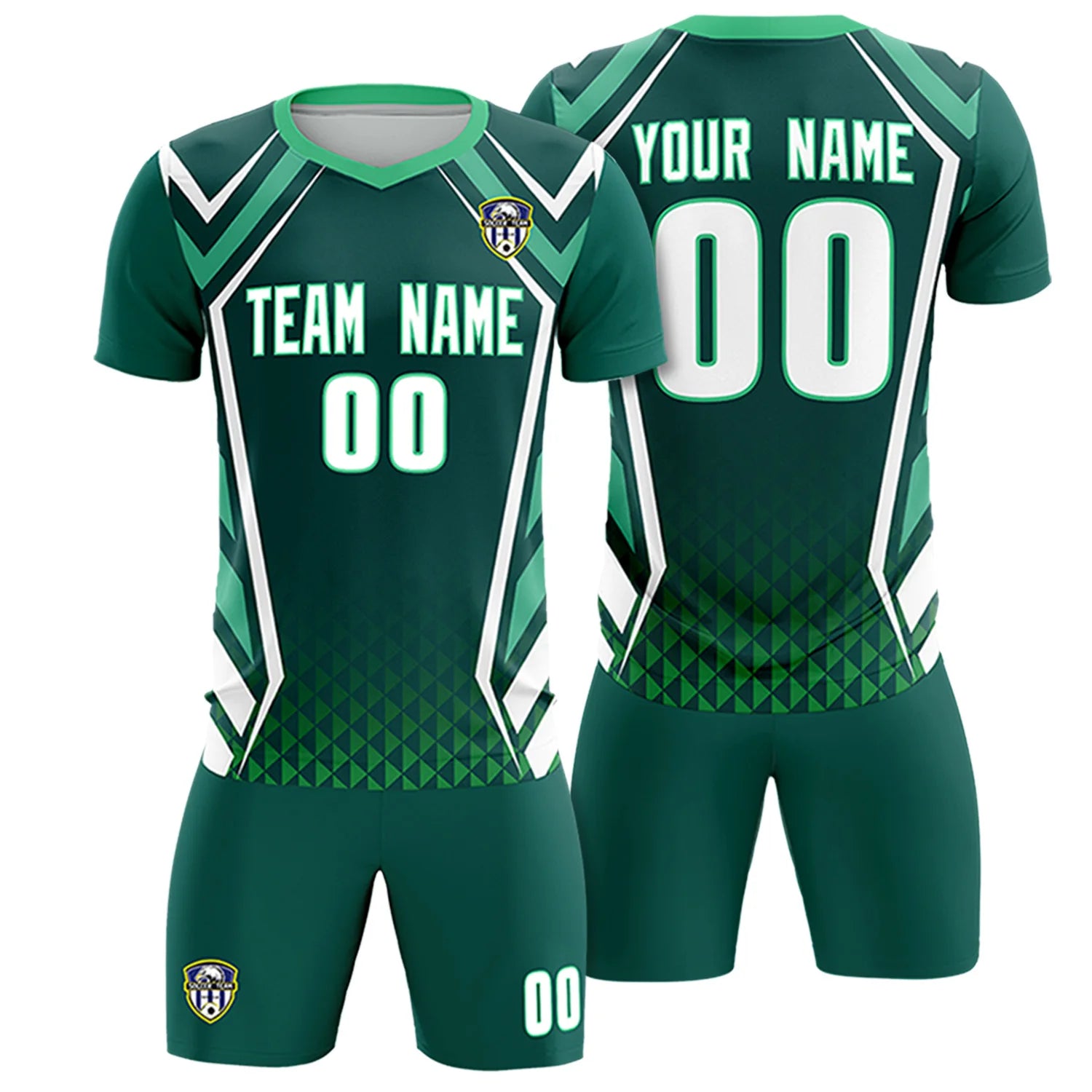 Custom Midnight Green White Geometric Training Uniform Soccer Sets Jersey