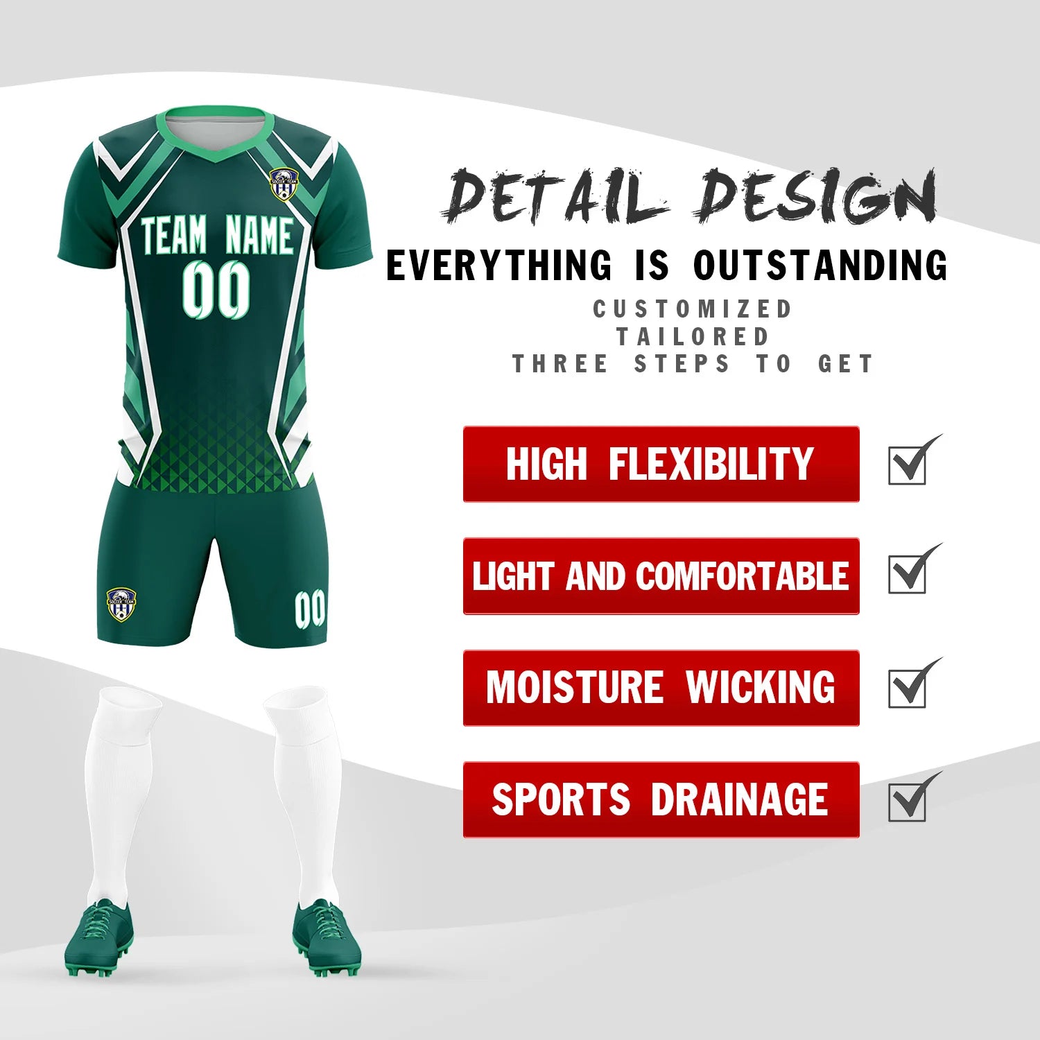 Custom Midnight Green White Geometric Training Uniform Soccer Sets Jersey