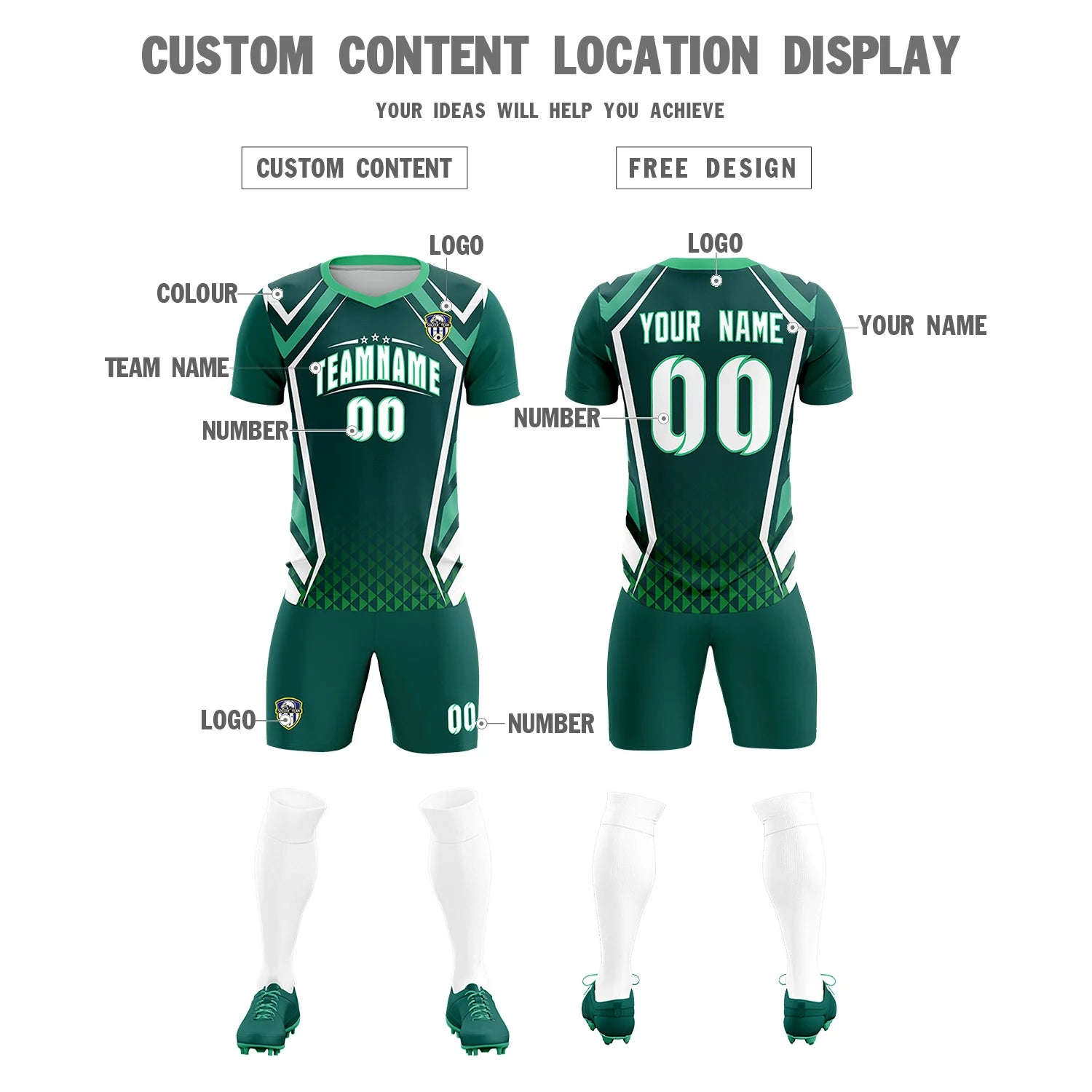 Custom Midnight Green White Geometric Training Uniform Soccer Sets Jersey