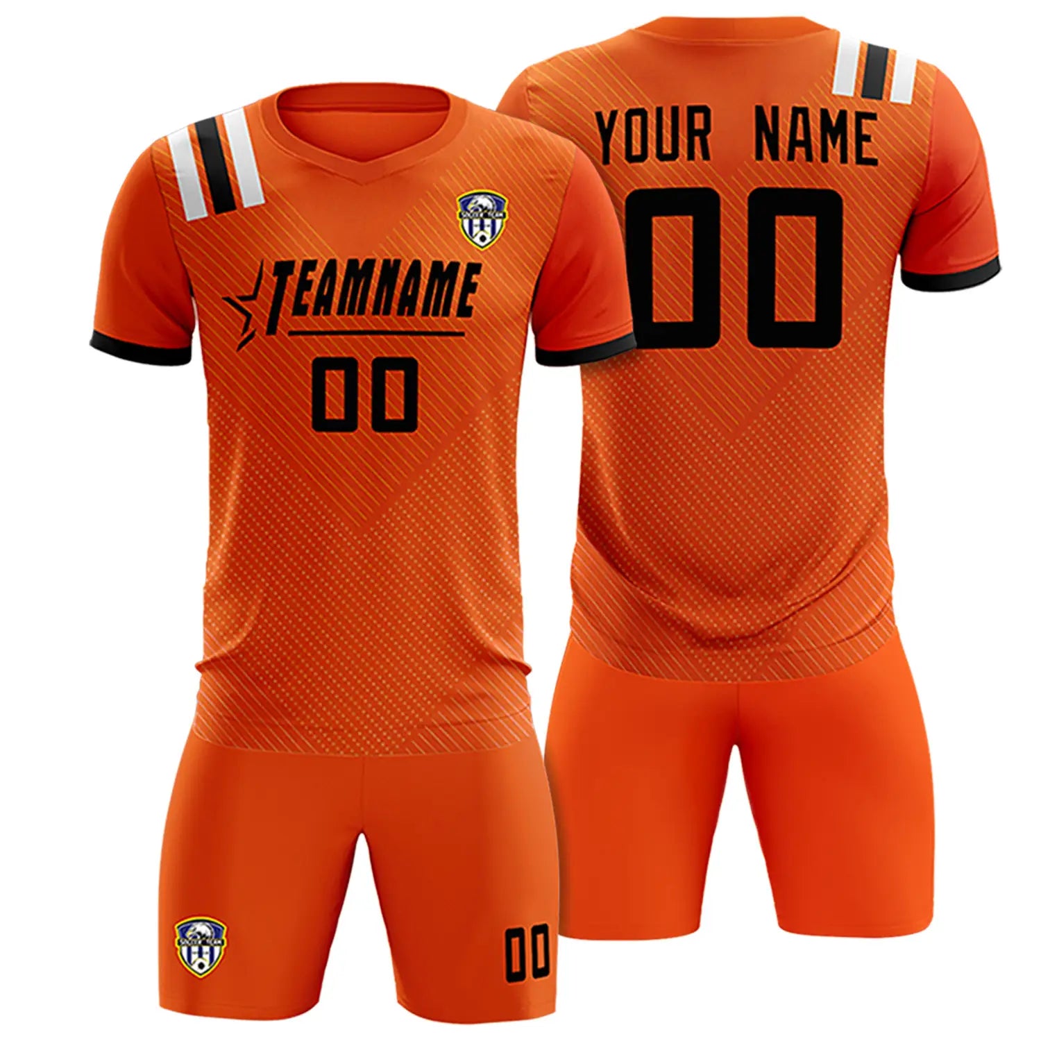 Custom Orange Black Shoulder Stripes Sport Soccer Sets Jersey