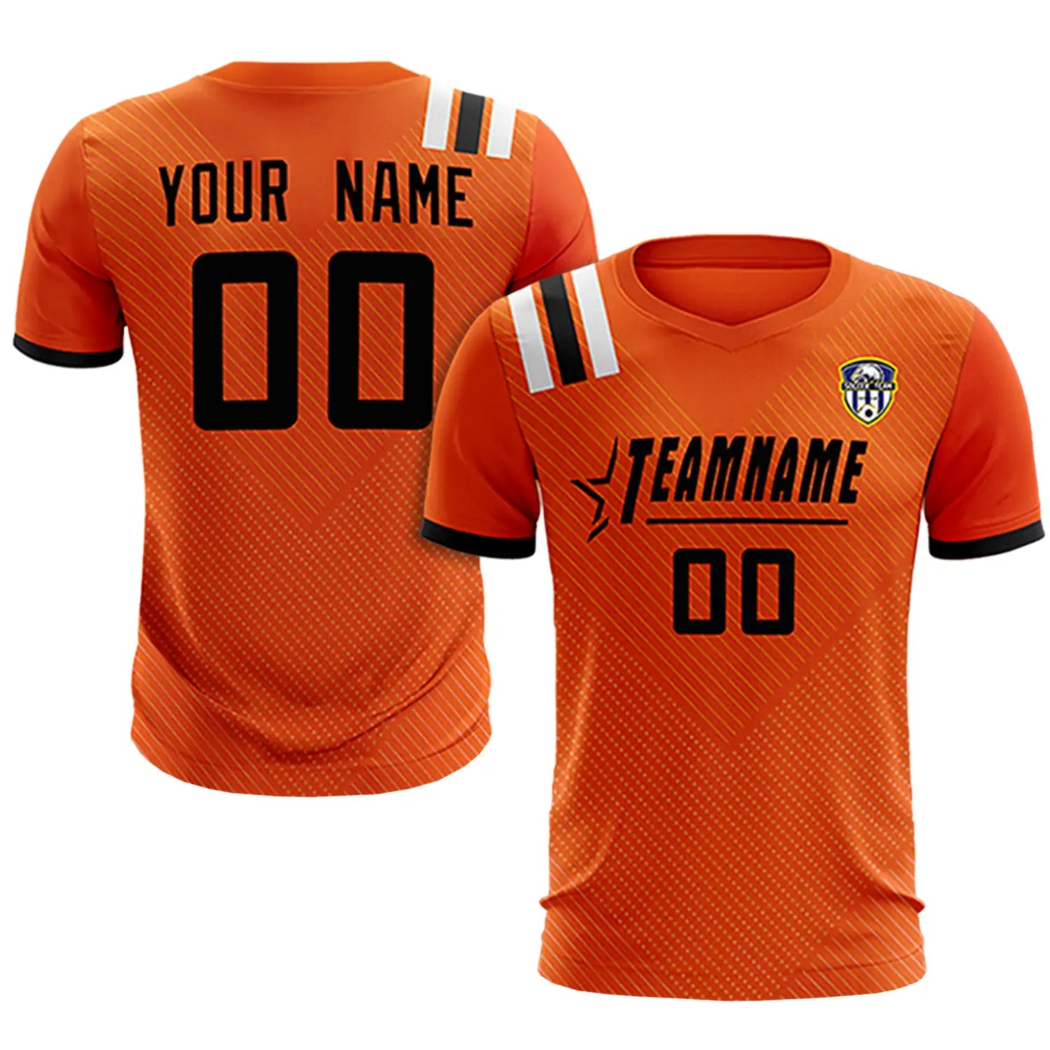 Custom Orange Black Shoulder Stripes Sport Soccer Sets Jersey