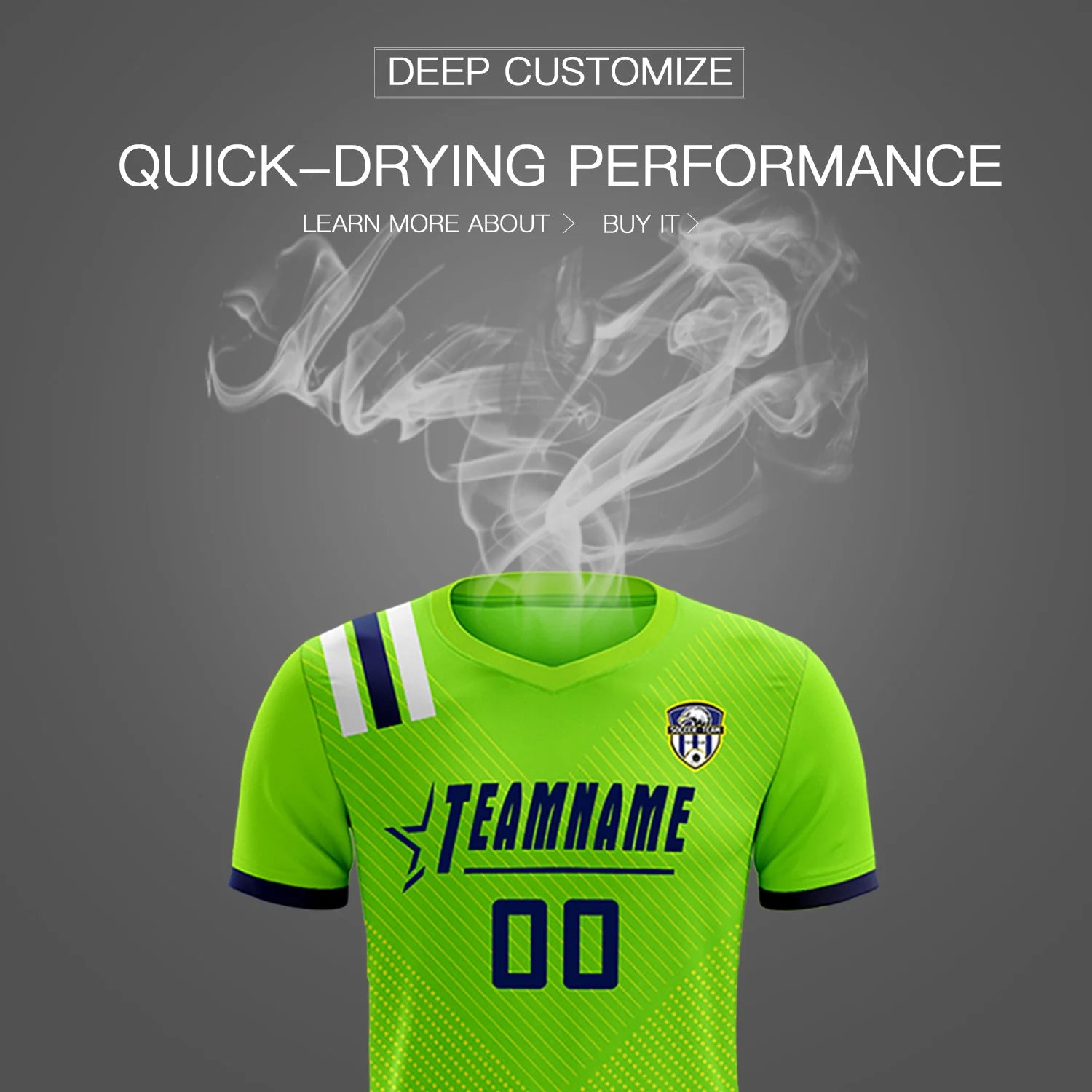 Custom Neon Green Navy Shoulder Stripes Sport Soccer Sets Jersey