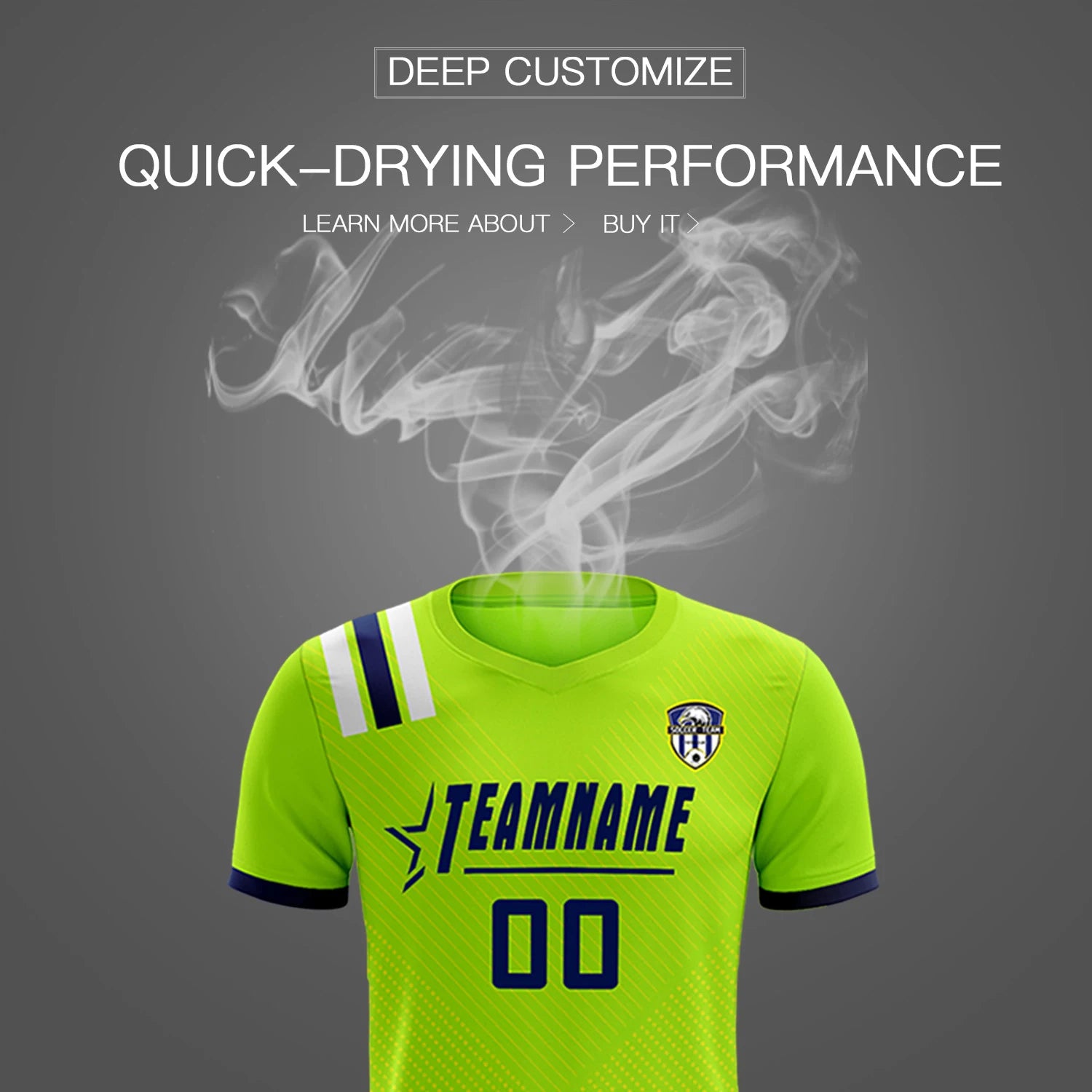 Custom Neon Green Navy Shoulder Stripes Sport Soccer Sets Jersey