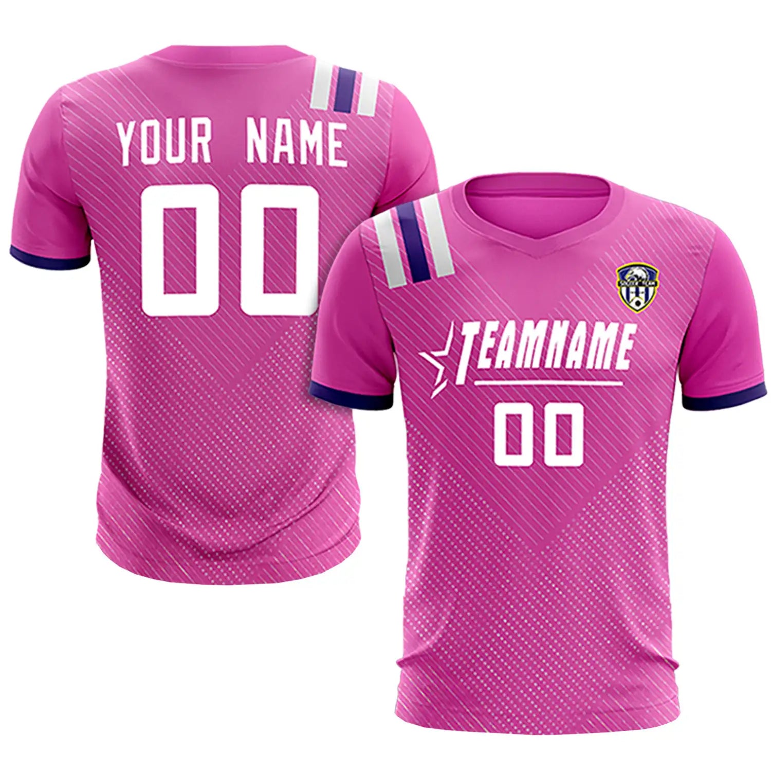 Custom Pink Purple Shoulder Stripes Sport Soccer Sets Jersey