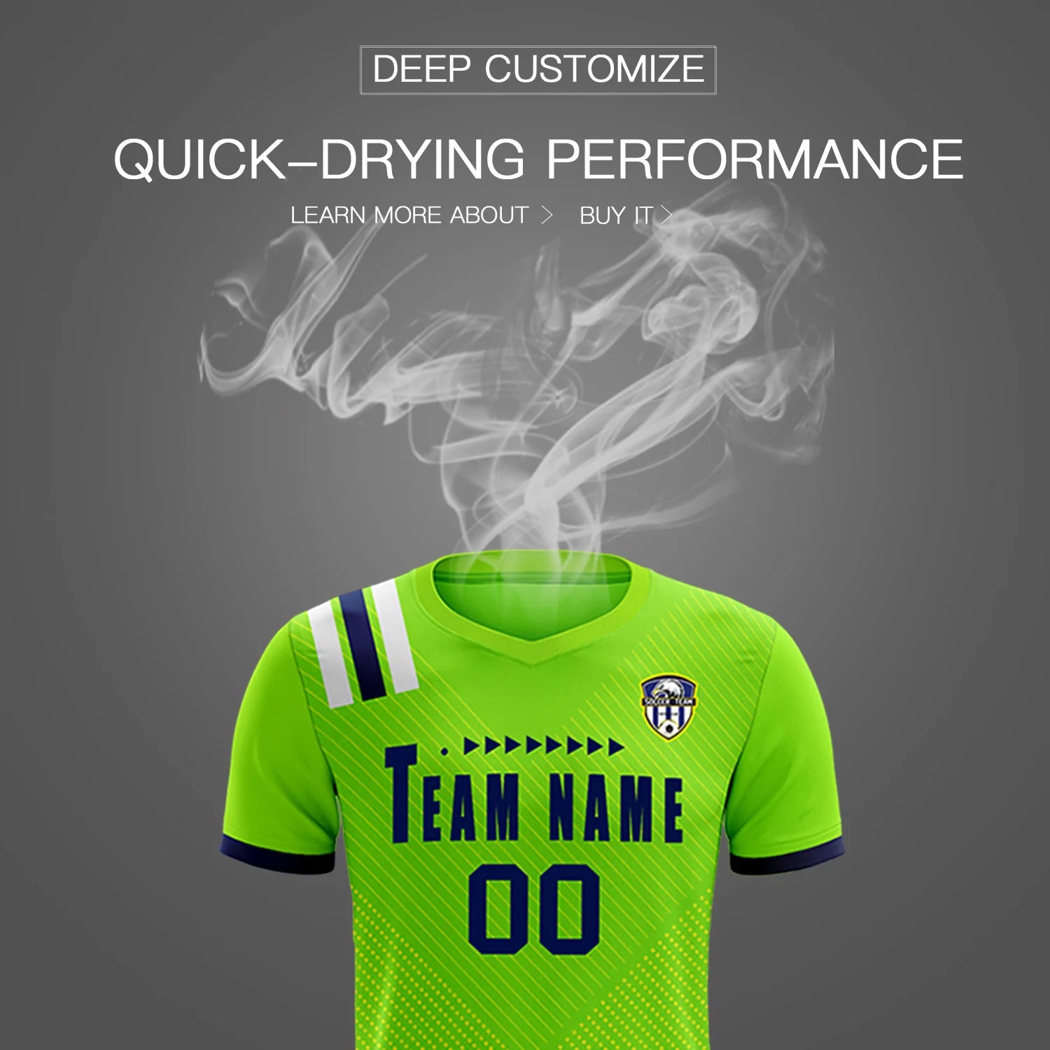 Custom Neon Green Navy Shoulder Stripes Sport Soccer Sets Jersey