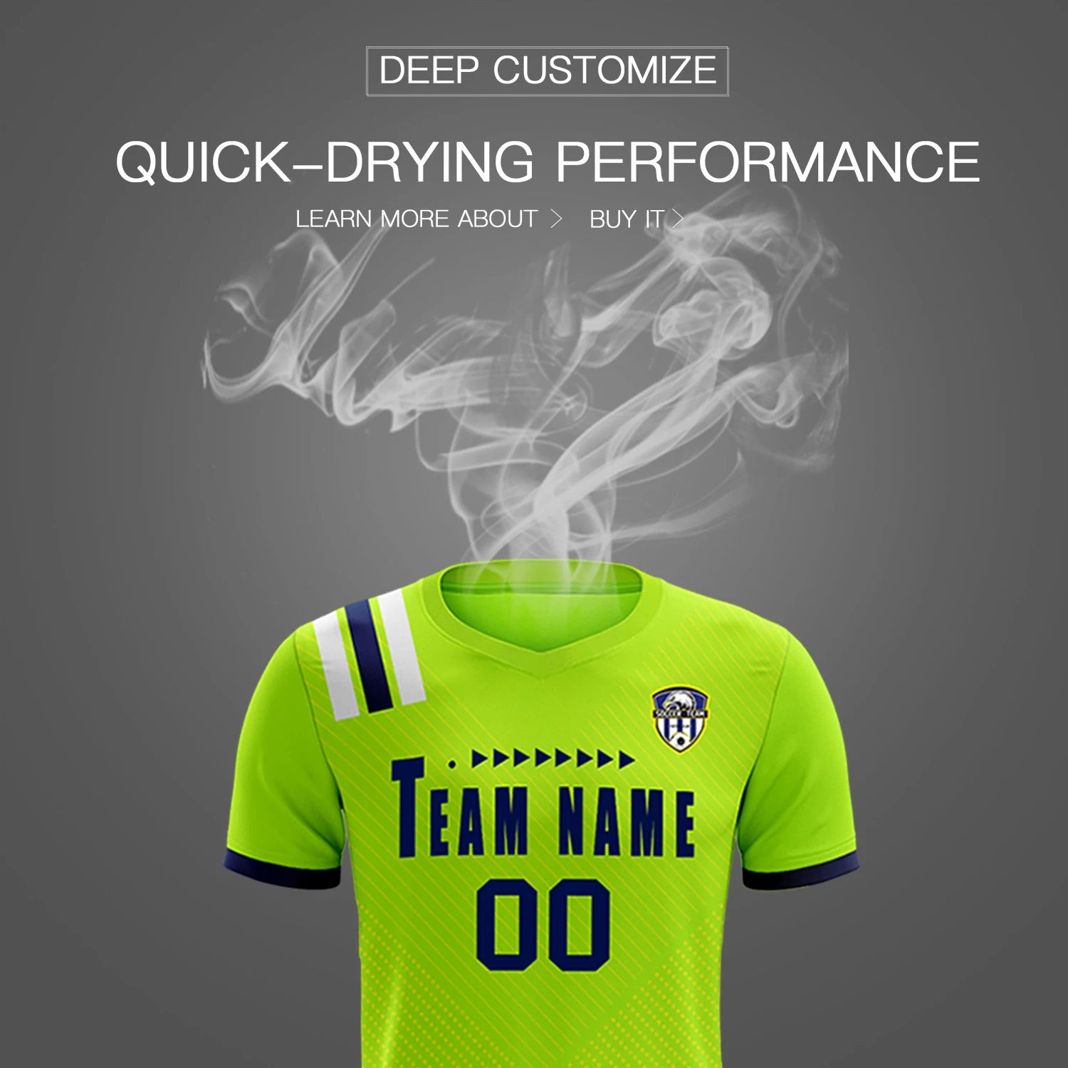 Custom Neon Green Navy Shoulder Stripes Sport Soccer Sets Jersey