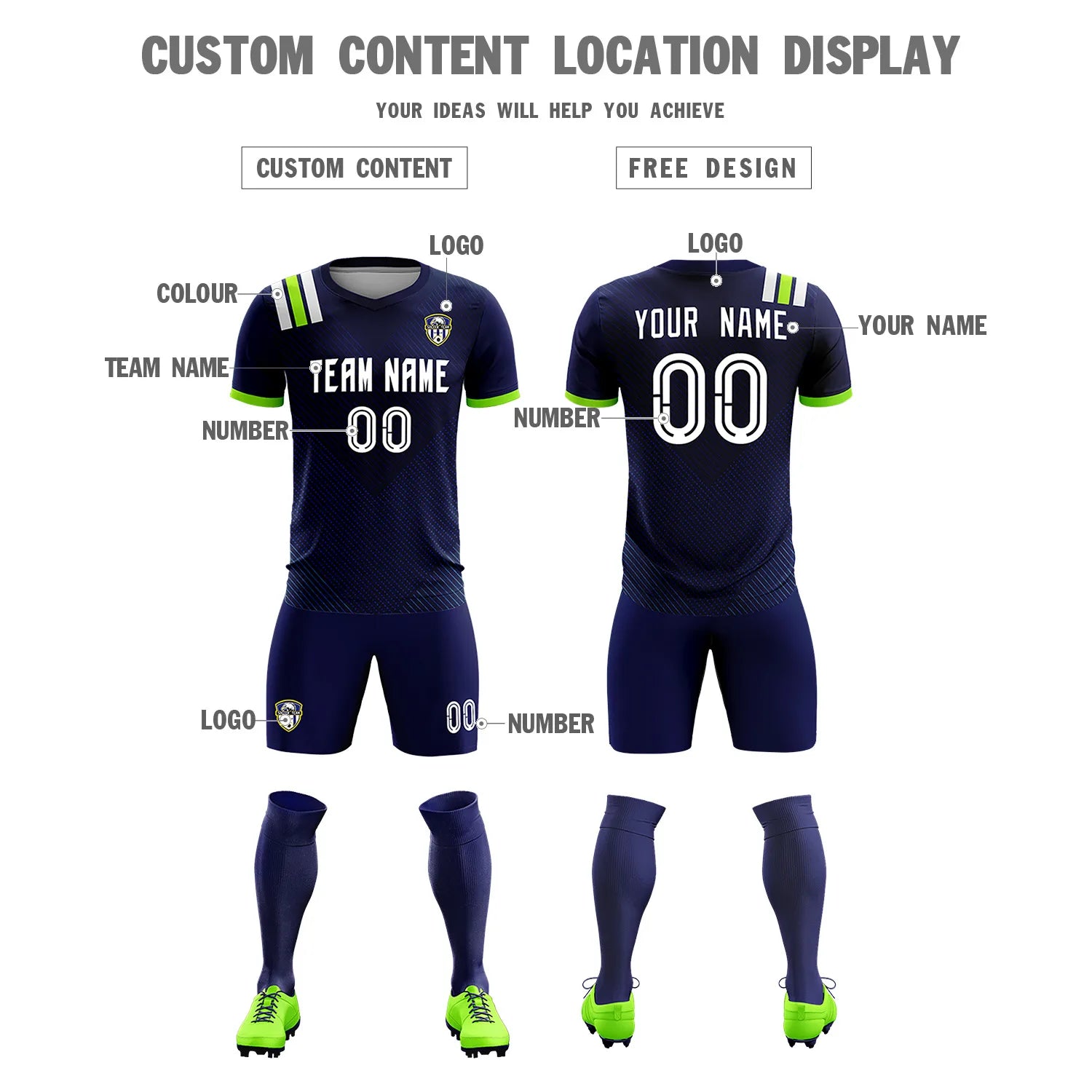 Custom Navy White Shoulder Stripes Sport Soccer Sets Jersey