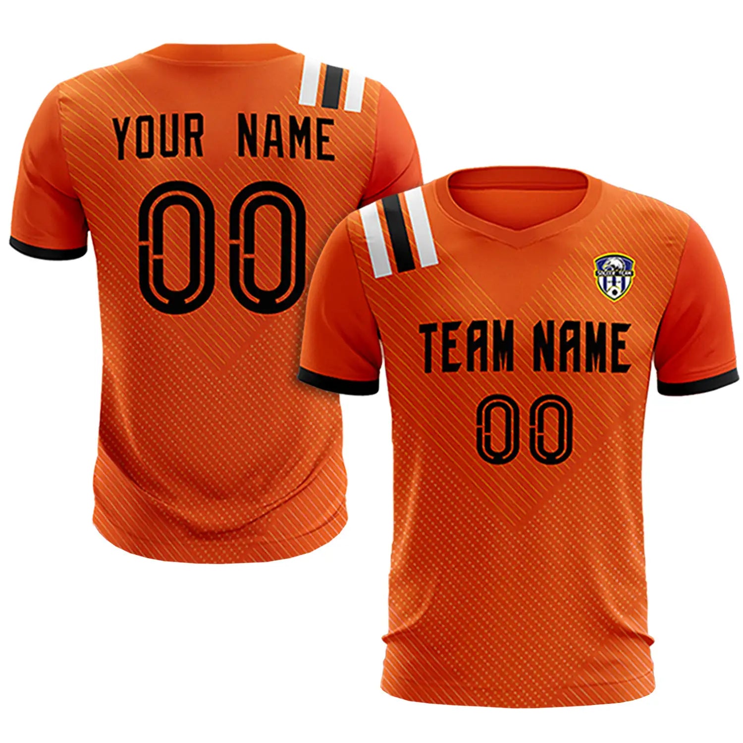Custom Orange Black Shoulder Stripes Sport Soccer Sets Jersey