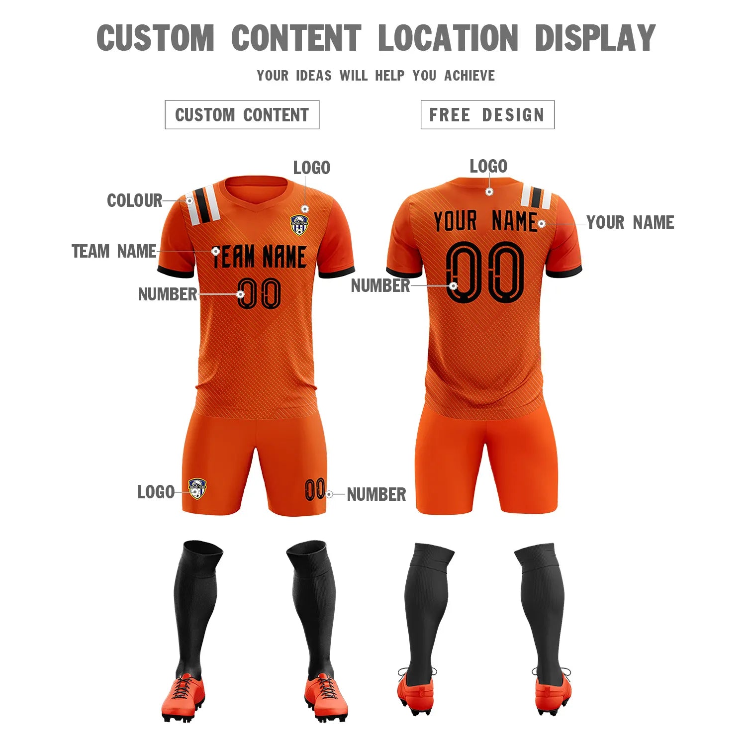 Custom Orange Black Shoulder Stripes Sport Soccer Sets Jersey
