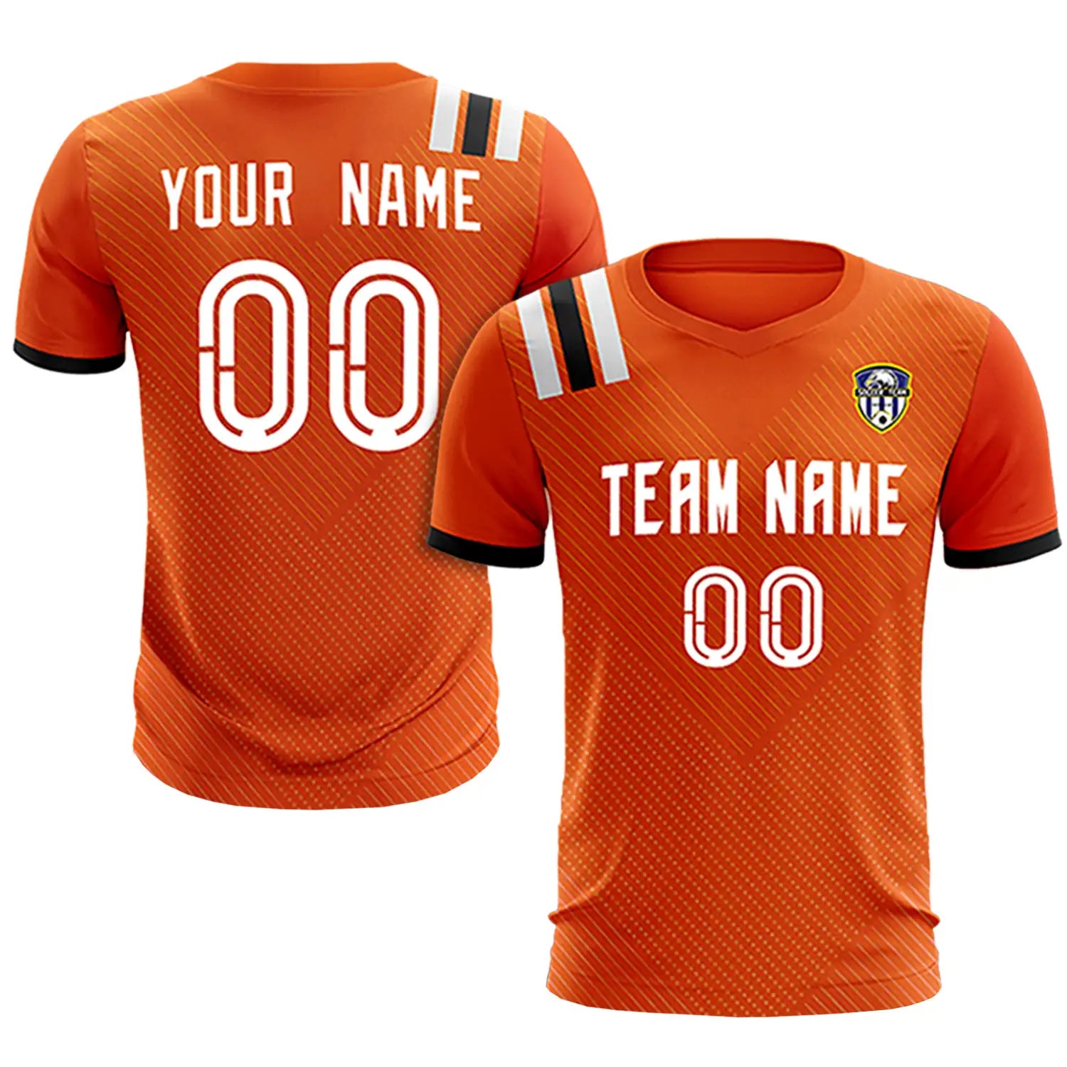 Custom Orange Black Shoulder Stripes Sport Soccer Sets Jersey