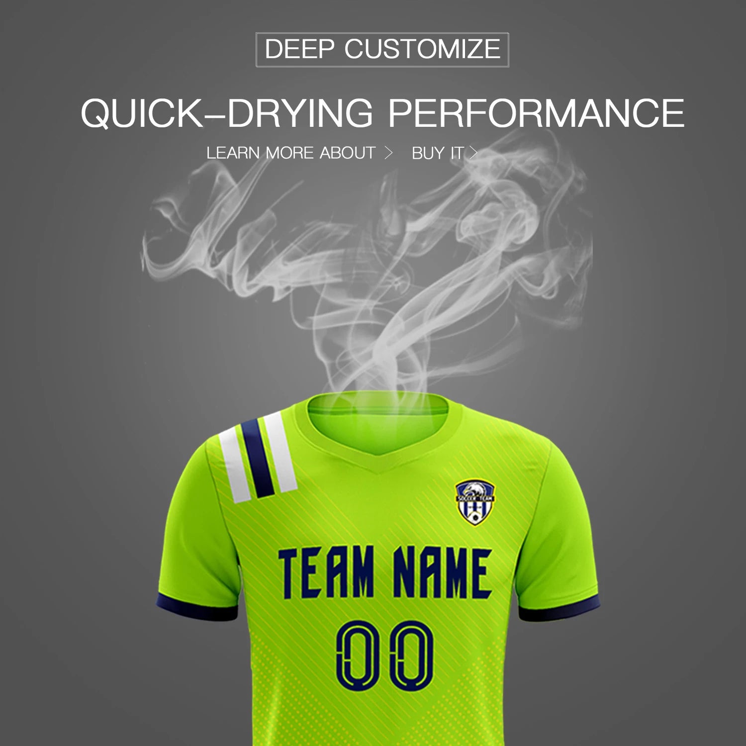 Custom Neon Green Navy Shoulder Stripes Sport Soccer Sets Jersey