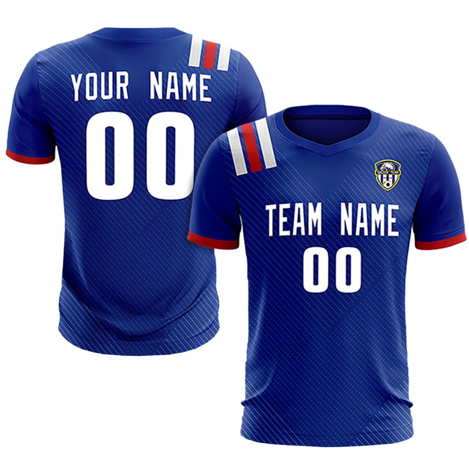 Custom Royal Blue White Shoulder Stripes Sport Soccer Sets Jersey