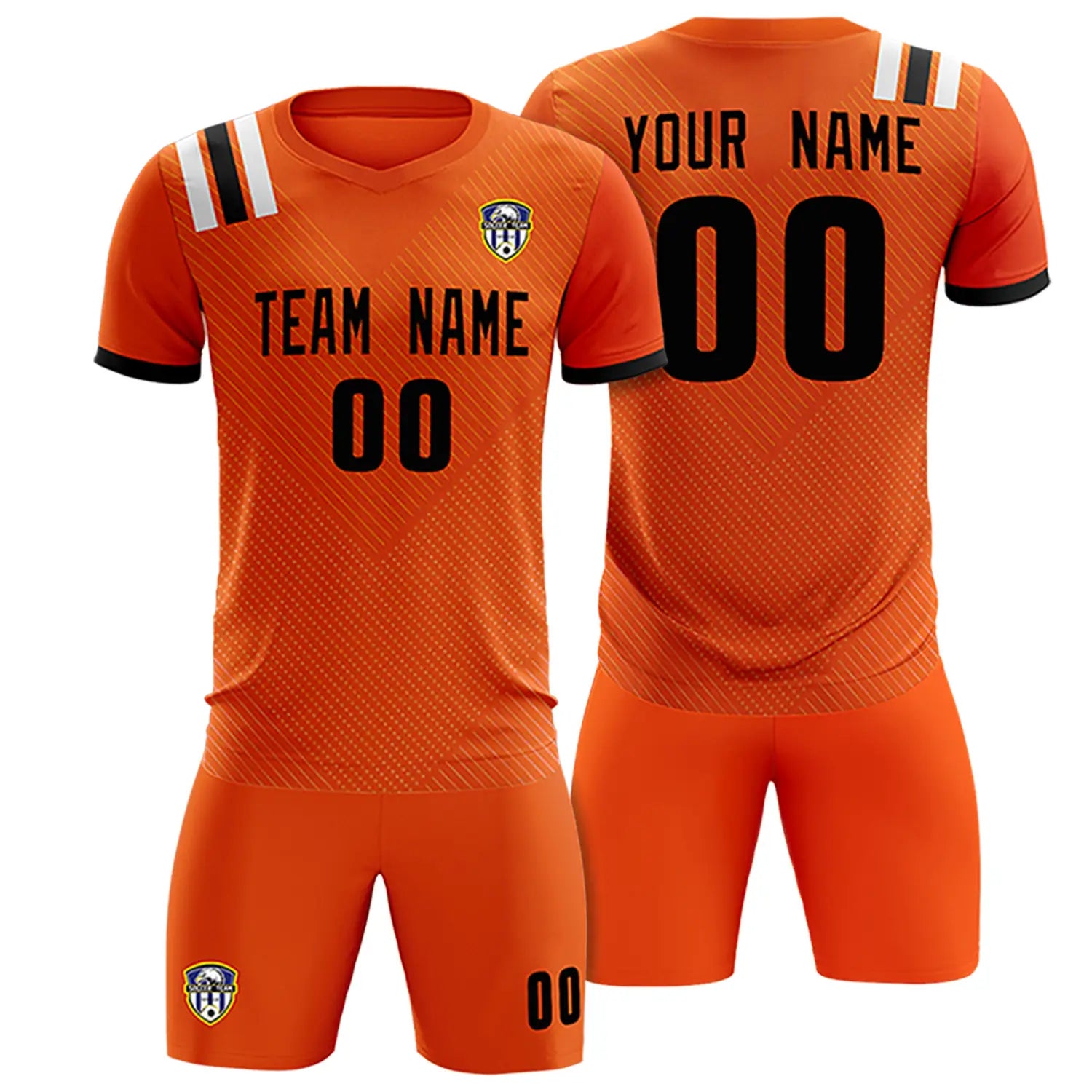 Custom Orange Black Shoulder Stripes Sport Soccer Sets Jersey