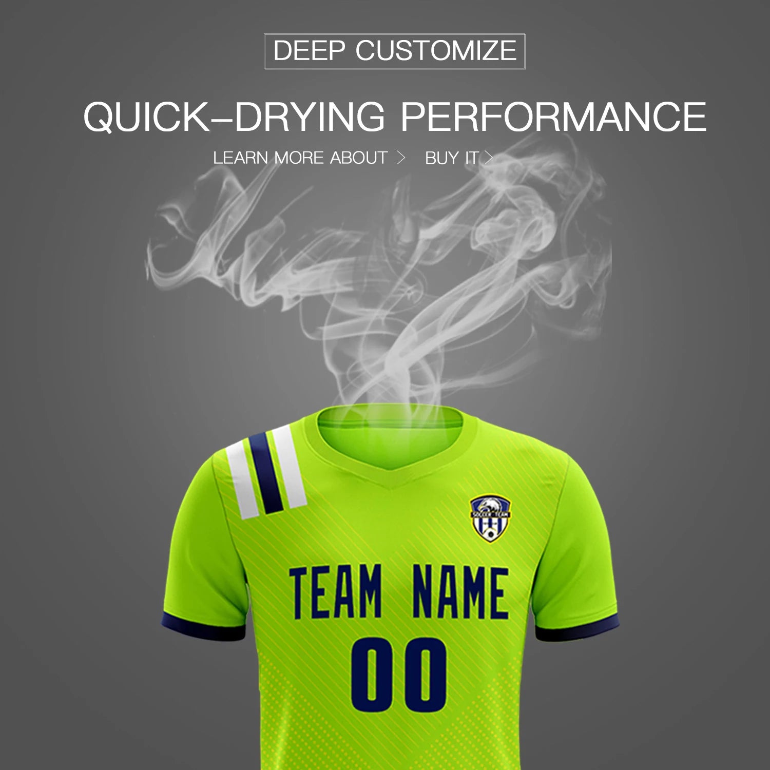 Custom Neon Green Navy Shoulder Stripes Sport Soccer Sets Jersey