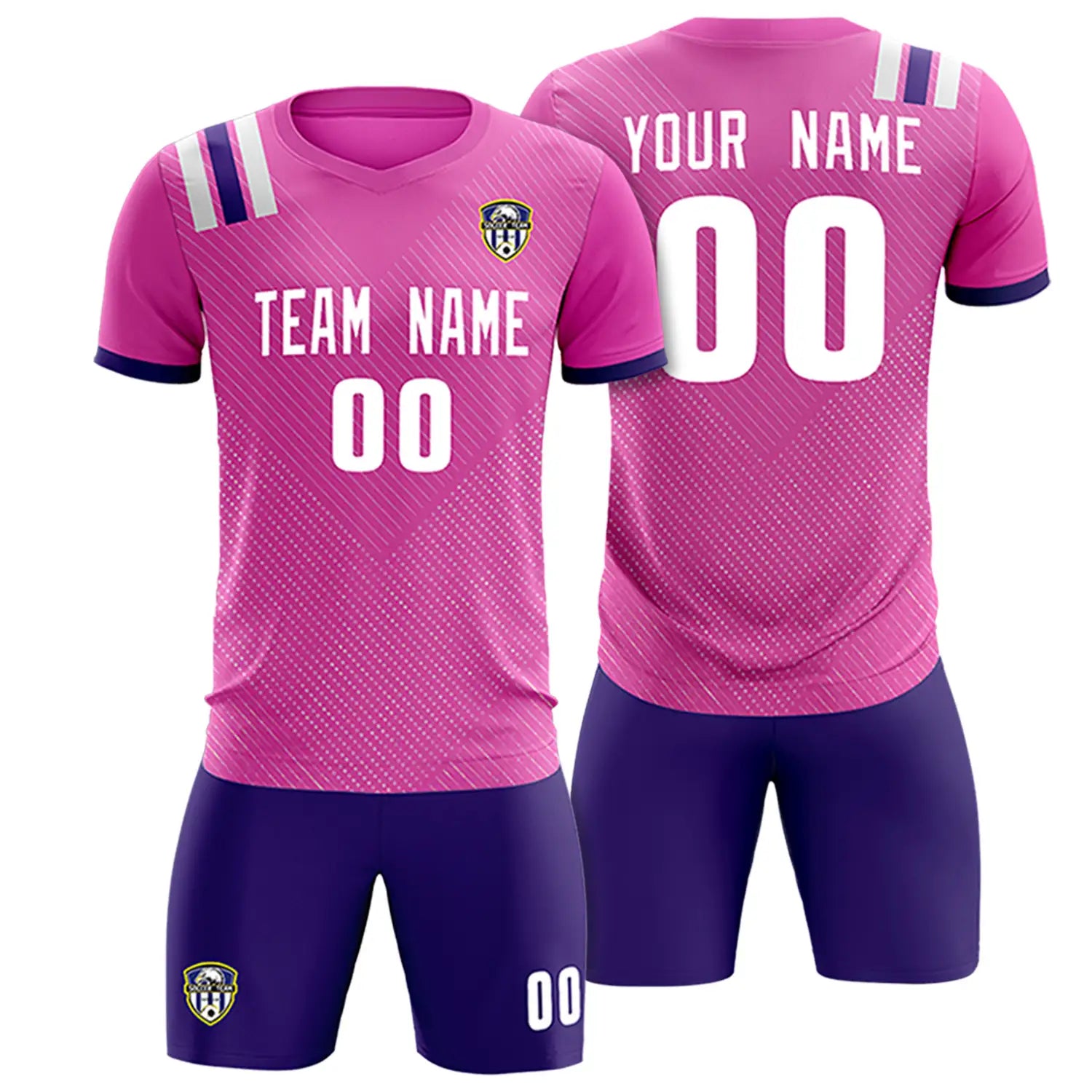 Custom Pink Purple Shoulder Stripes Sport Soccer Sets Jersey