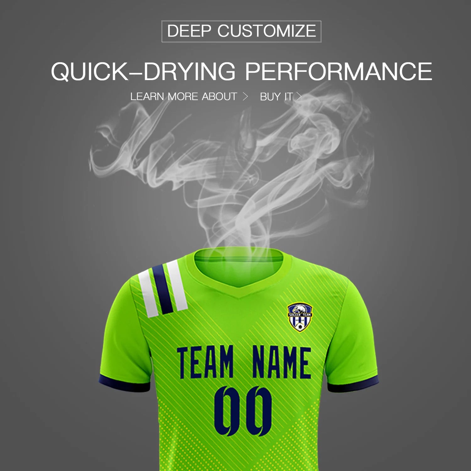 Custom Neon Green Navy Shoulder Stripes Sport Soccer Sets Jersey