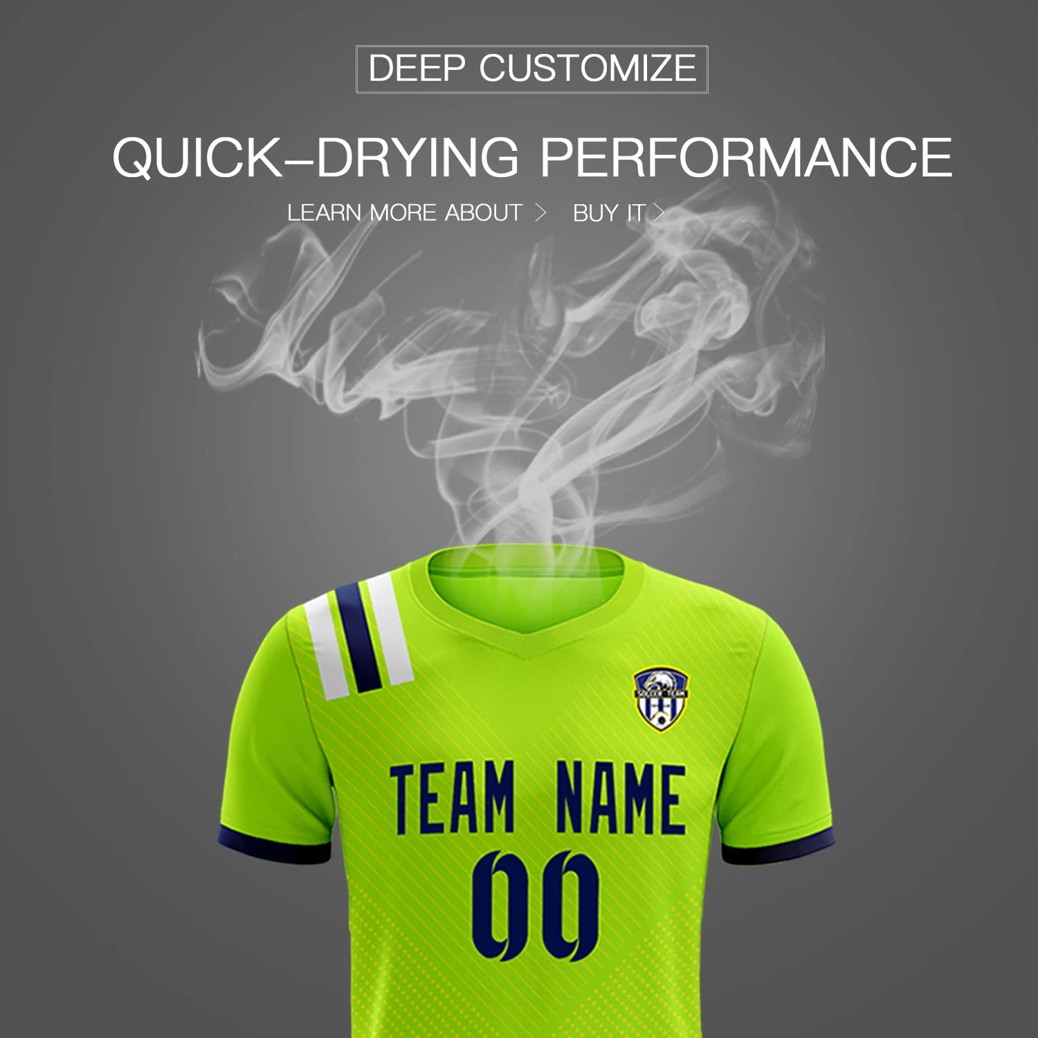 Custom Neon Green Navy Shoulder Stripes Sport Soccer Sets Jersey