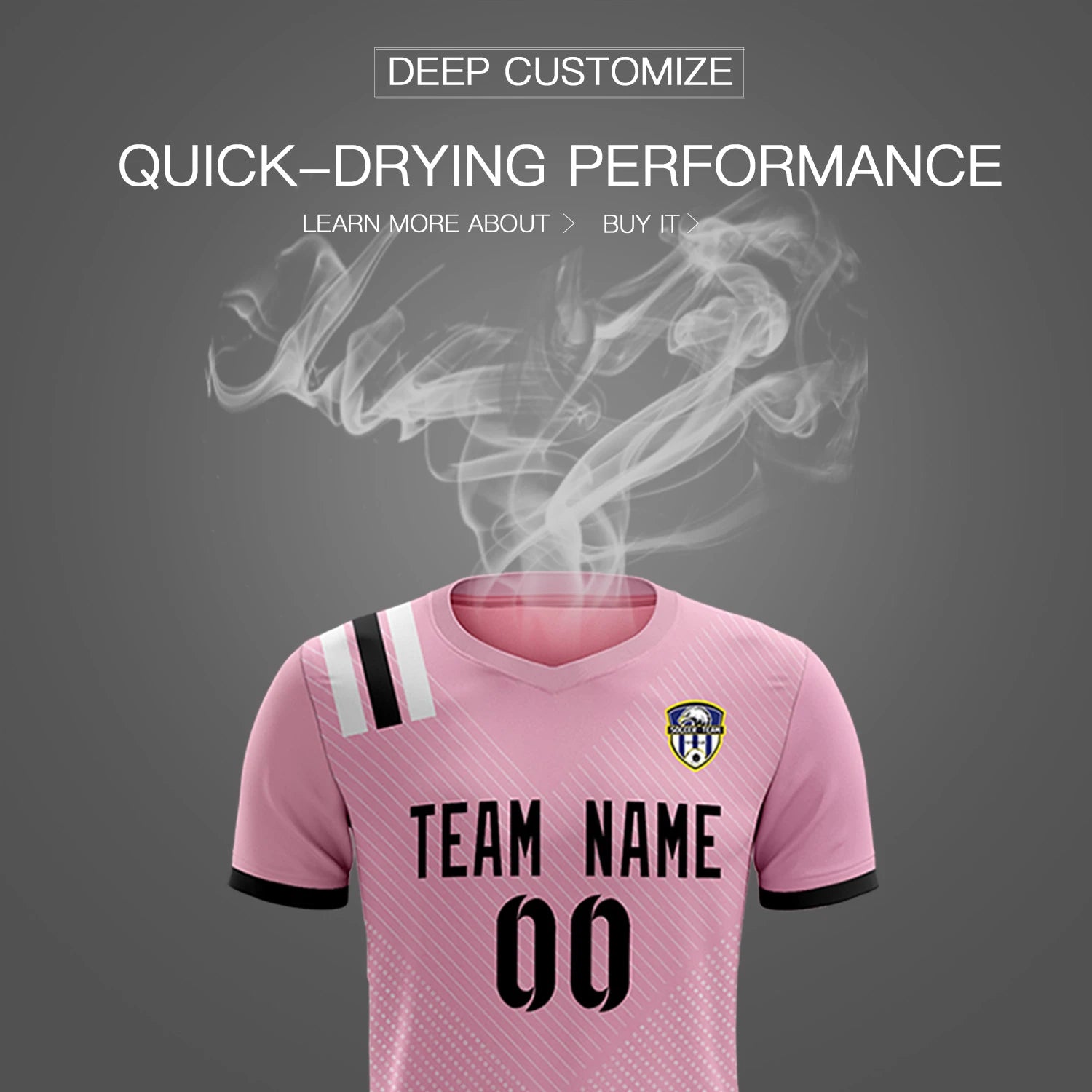 Custom Light Pink Black Shoulder Stripes Sport Soccer Sets Jersey