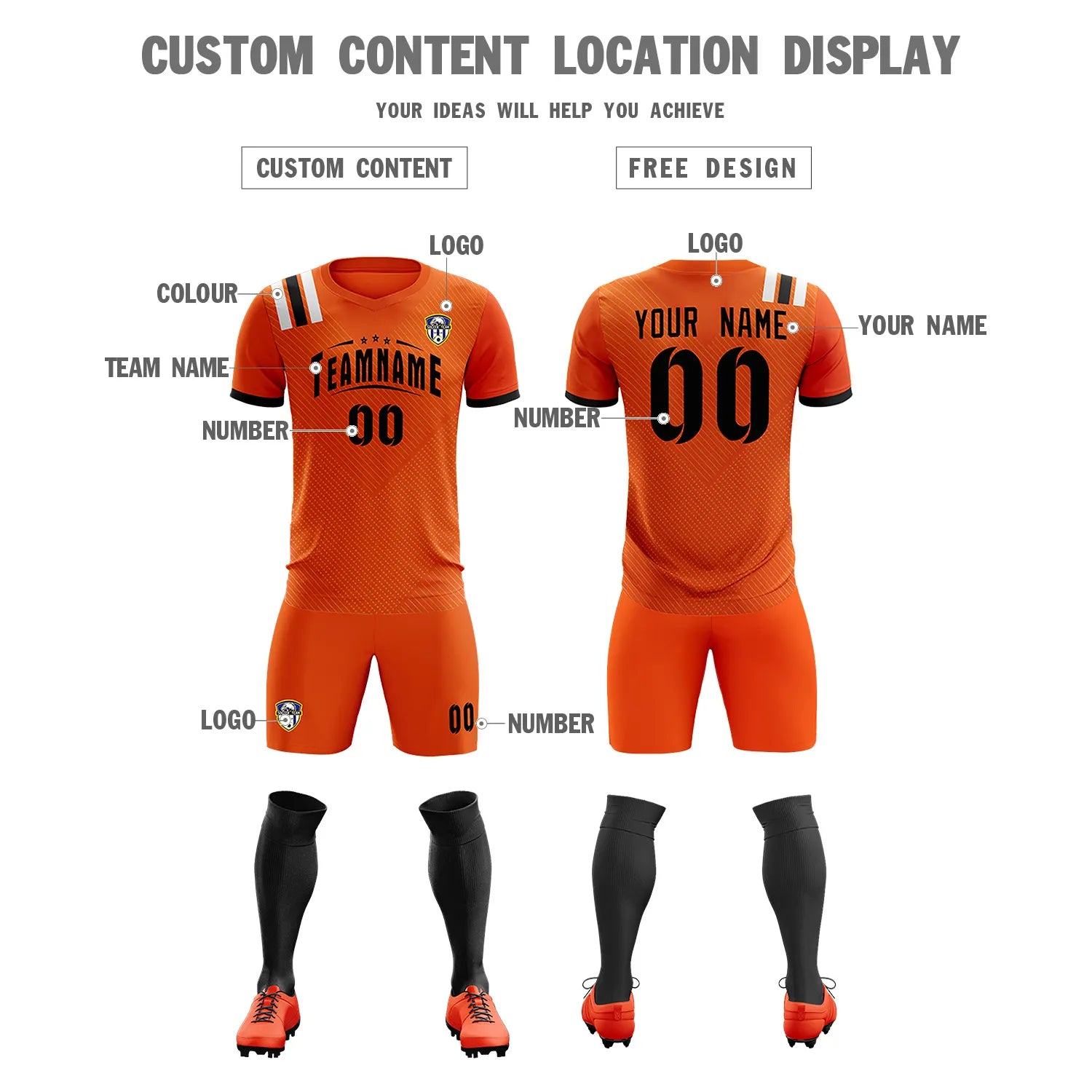 Custom Orange Black Shoulder Stripes Sport Soccer Sets Jersey