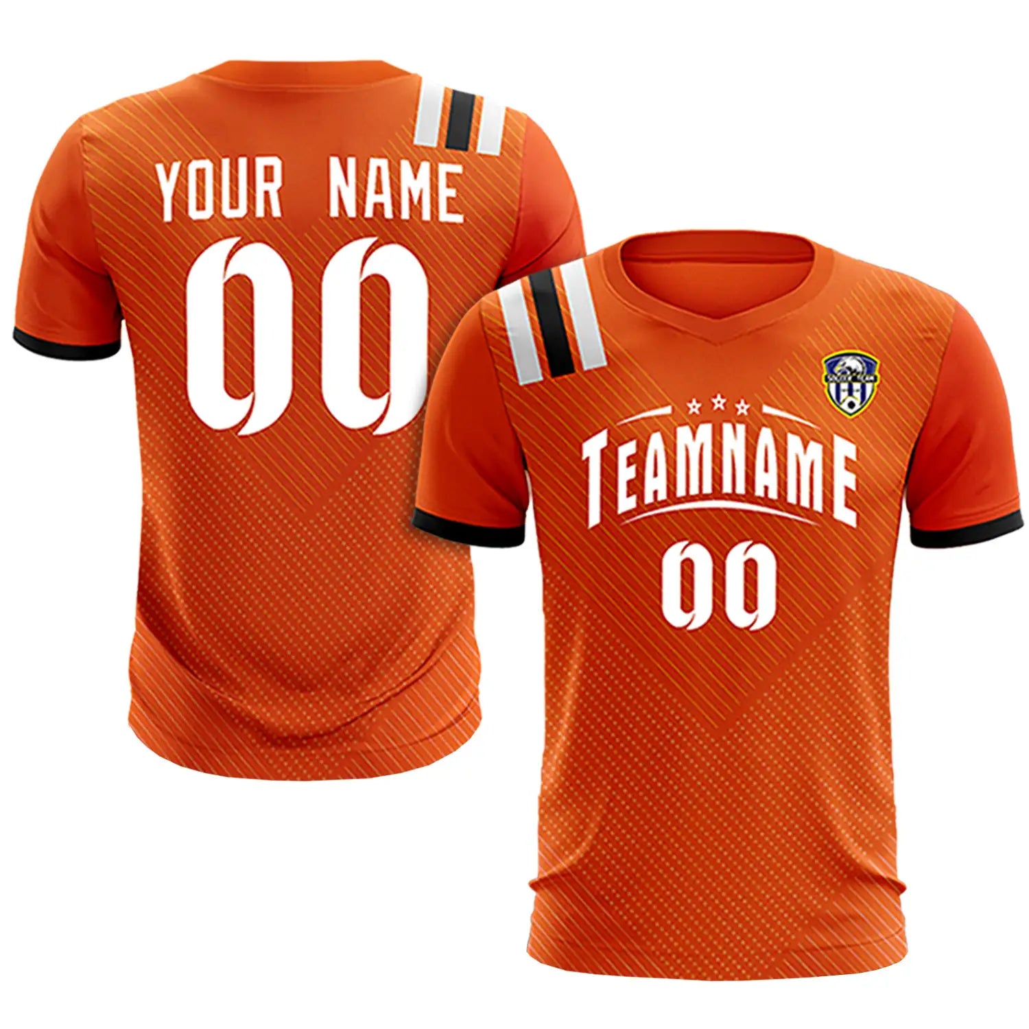 Custom Orange Black Shoulder Stripes Sport Soccer Sets Jersey