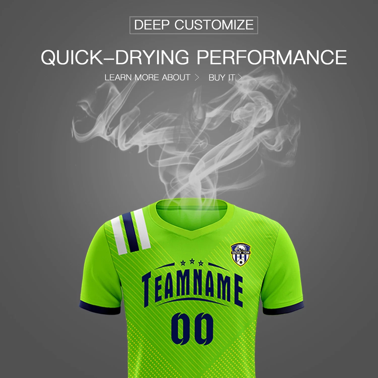 Custom Neon Green Navy Shoulder Stripes Sport Soccer Sets Jersey