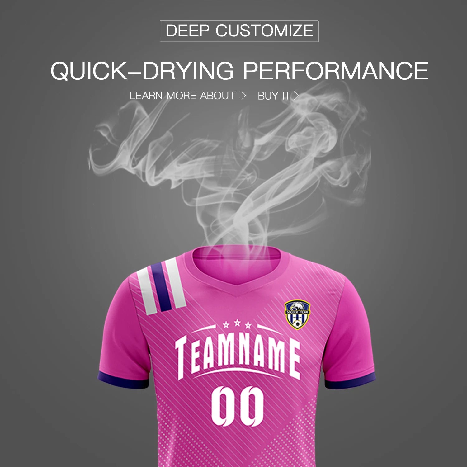 Custom Pink Purple Shoulder Stripes Sport Soccer Sets Jersey